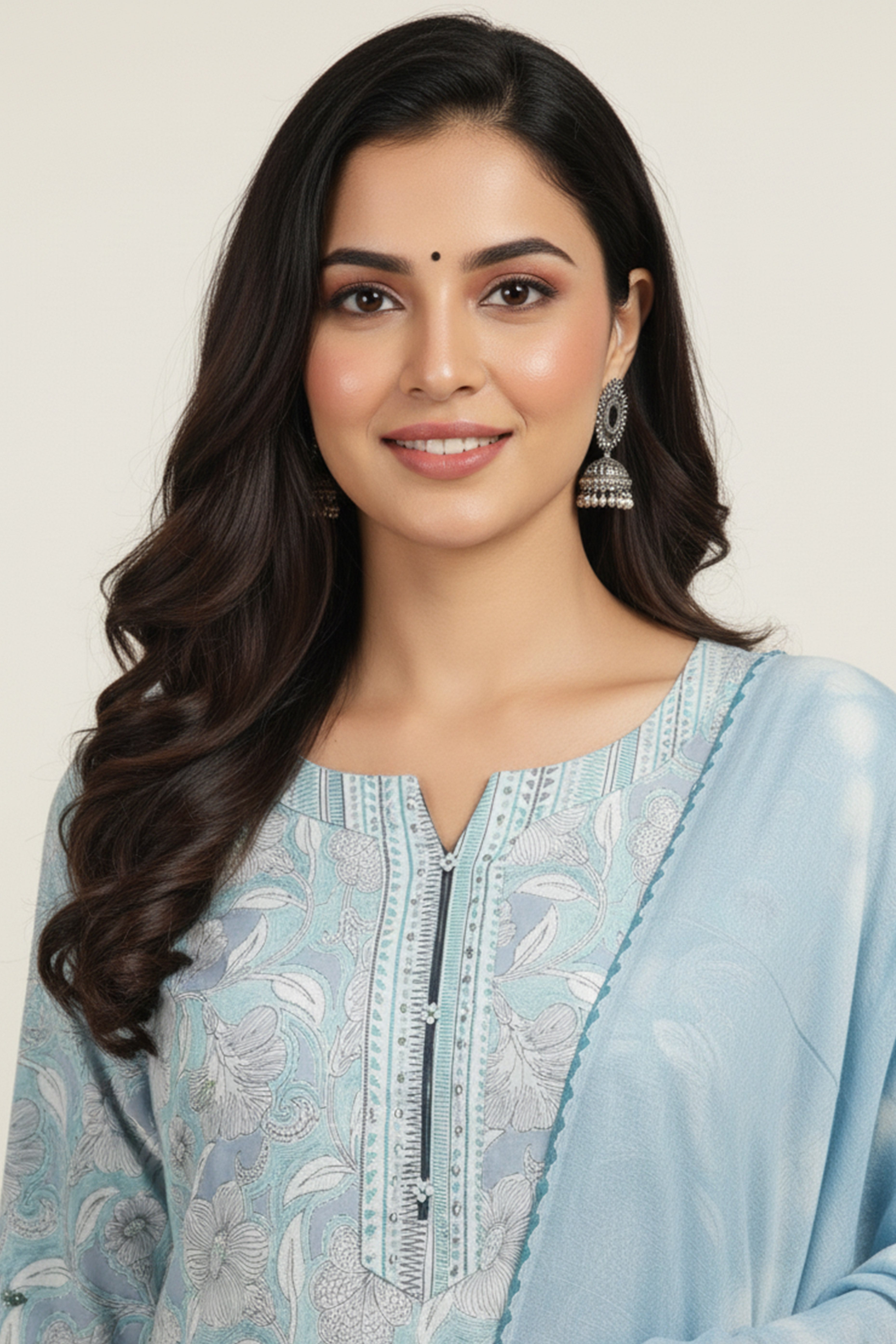 Powder Blue Floral Printed Pure Cotton Straight Salwar Suit for Elegant Day Wear