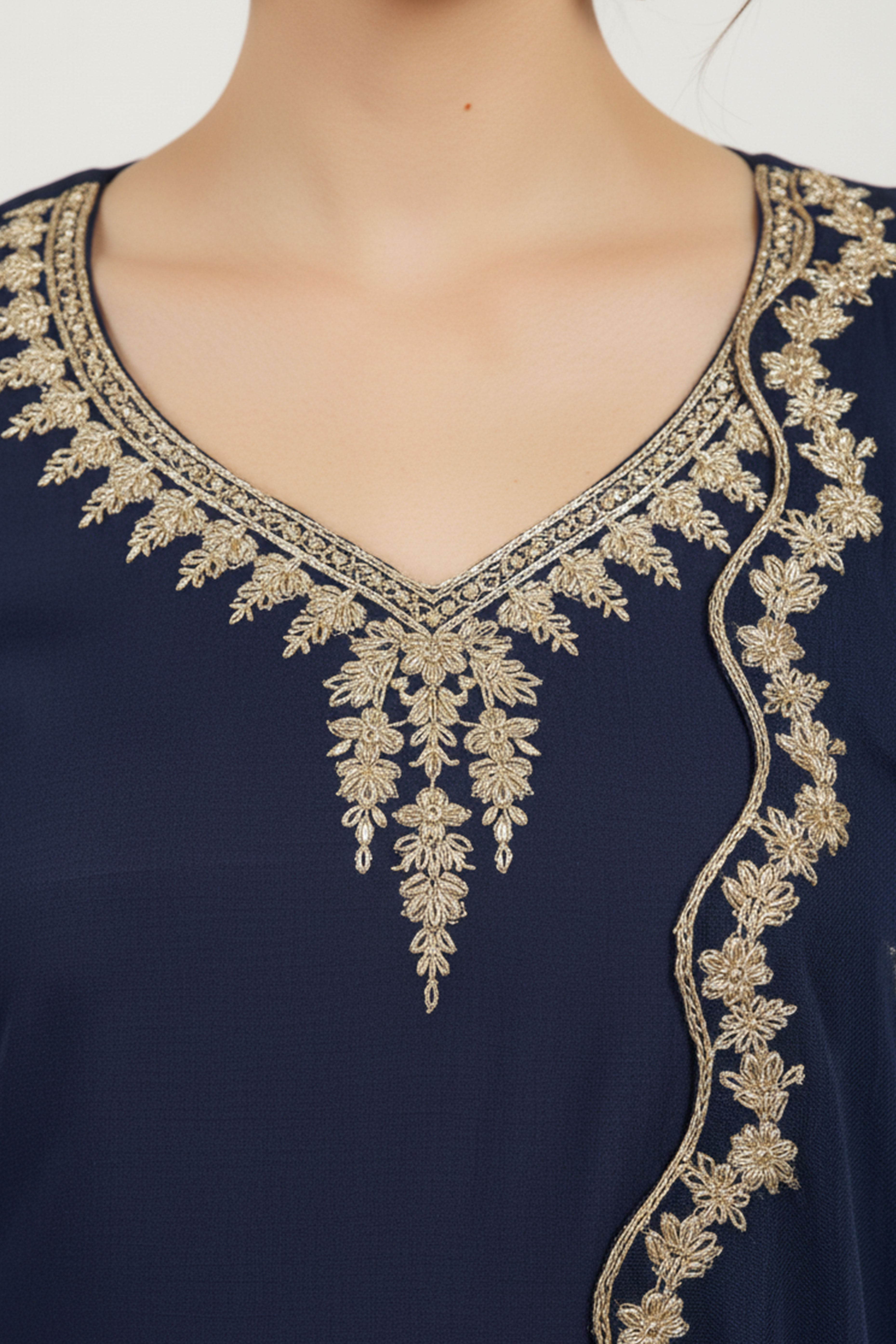 Sophisticated Navy Blue Viscose Palazzo Suit With Glittering Floral Sequin Embroidery