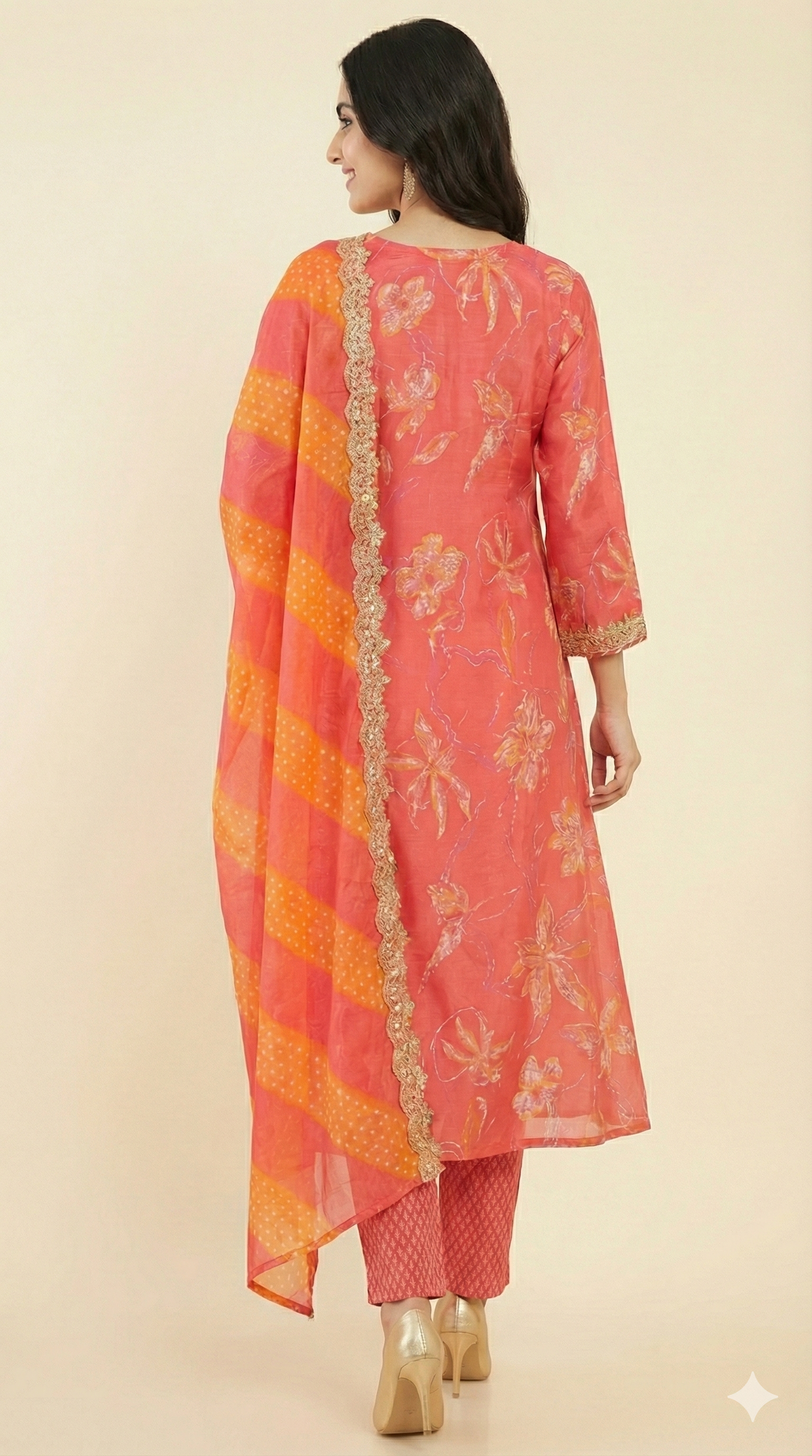 Red Muslin Straight Salwar Suit Highlighted with Graceful Floral Prints and Handcrafted Beads Work