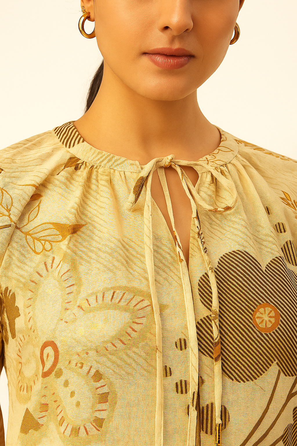 Light Yellow Trendy Floral Motif Viscose Blend Straight Kurti with Modern Appeal
