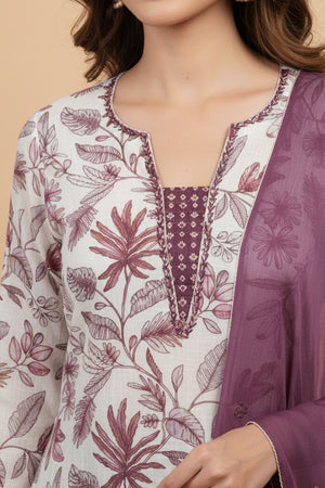 White Rayon Capsule Suit Featuring Floral Prints and Comfortable Straight Fit