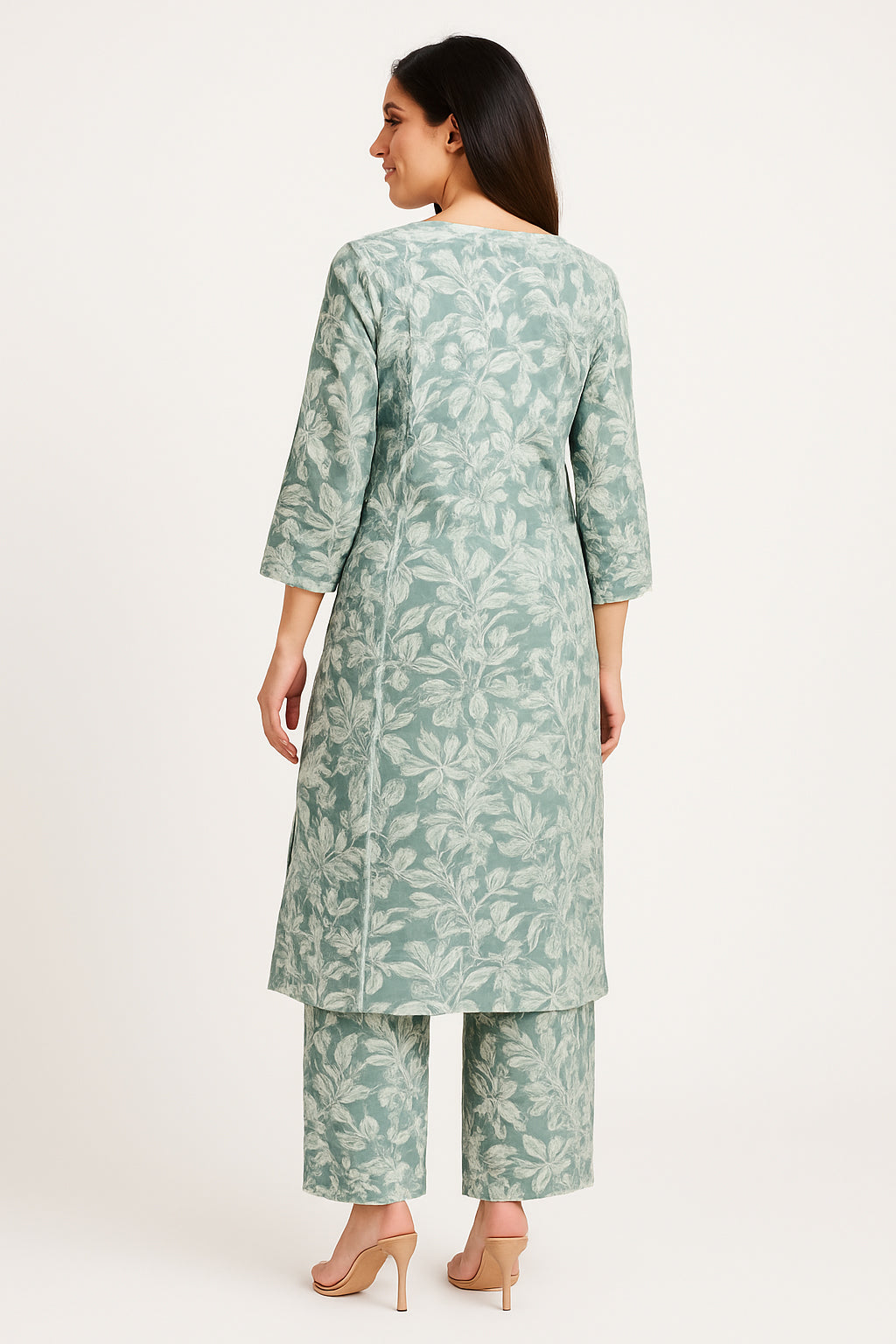 Casual Wear Green Cotton Flex A-Line Top Bottom Set with Floral Print