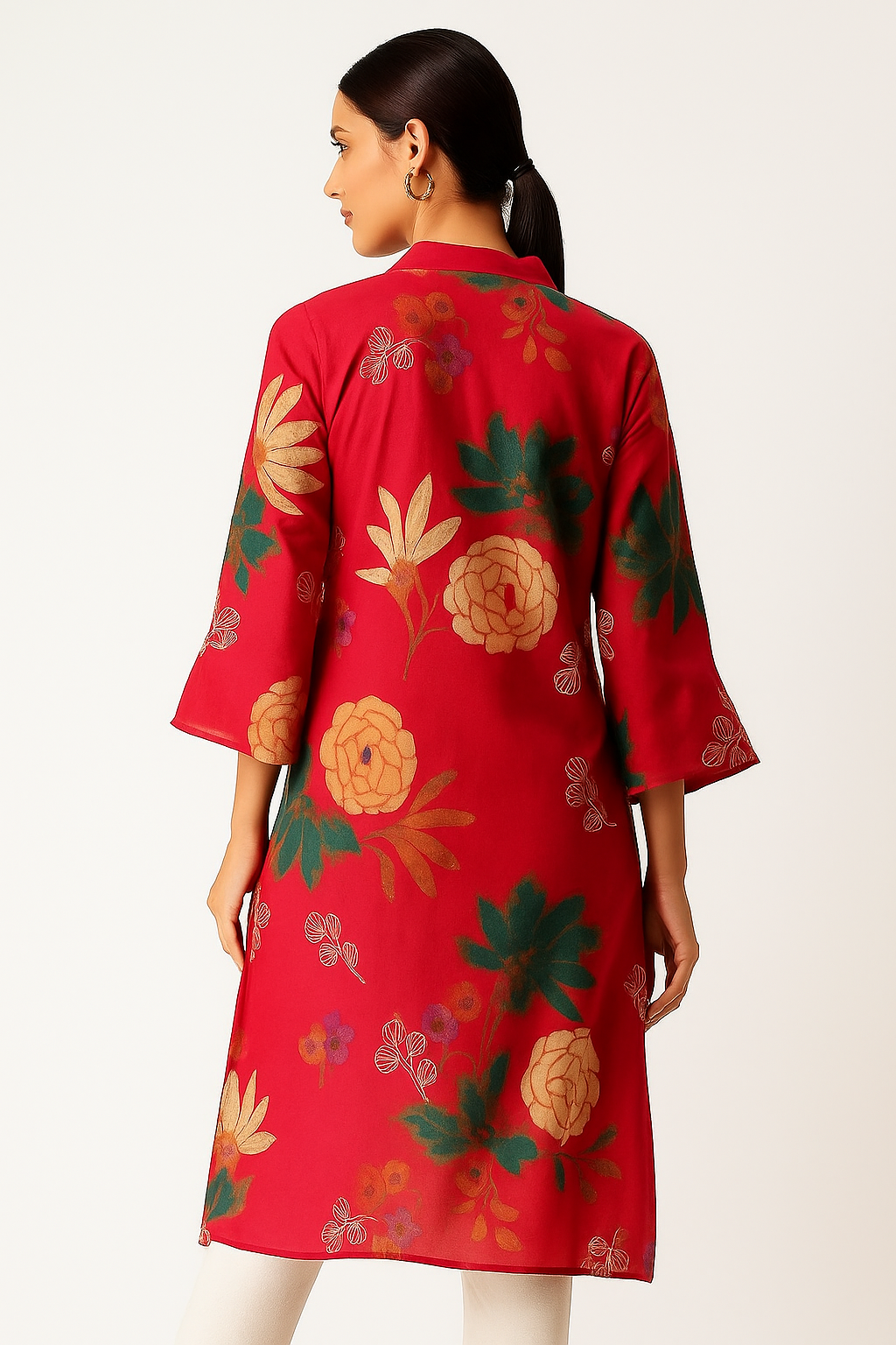 A-Line Rani Pink Kurti in Soft Viscose with Floral Print