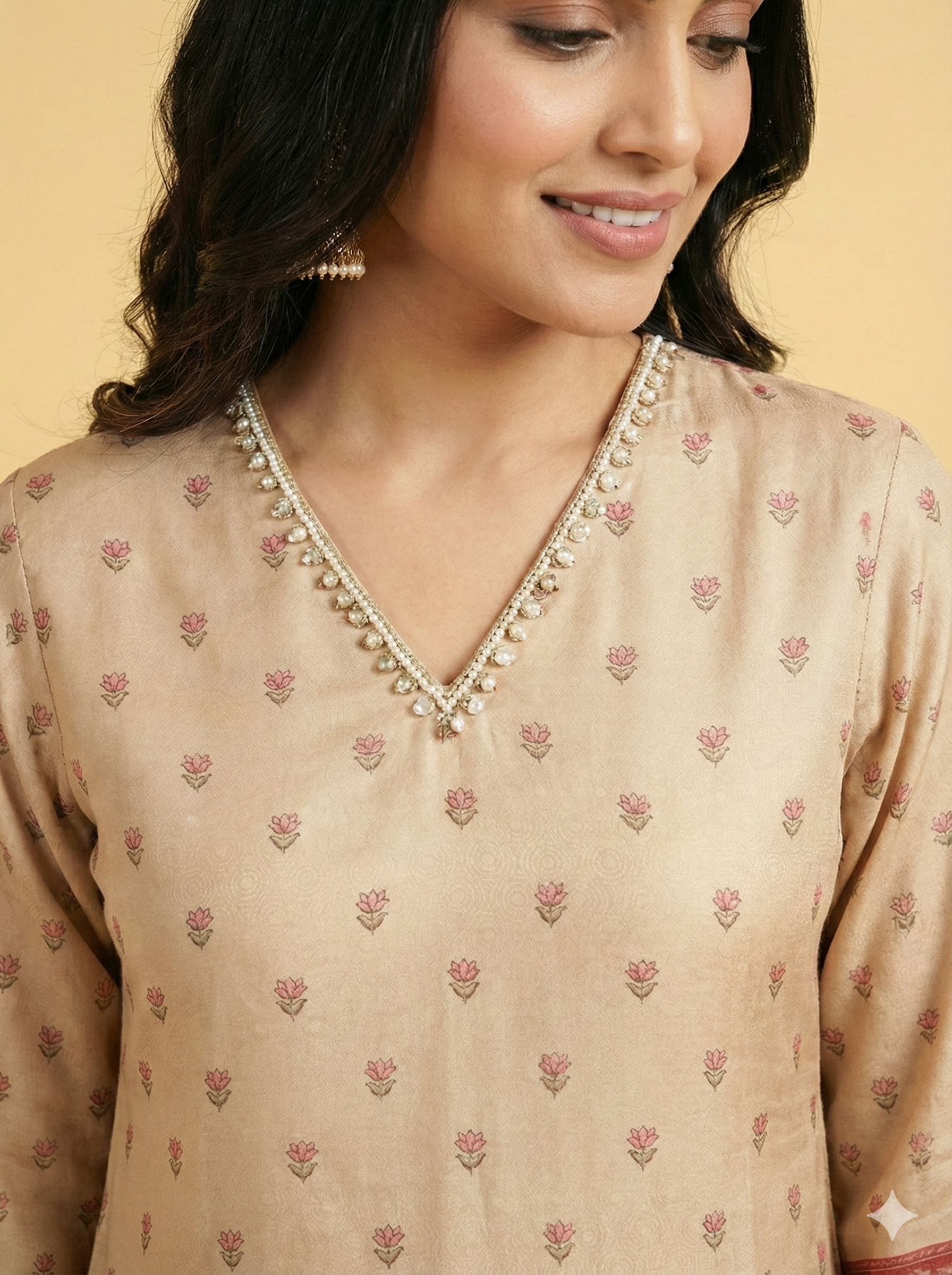 Chikoo Digital Printed Pure Chinon A-Line Top and Bottom Set Crafted for Chic Ethnic Styling