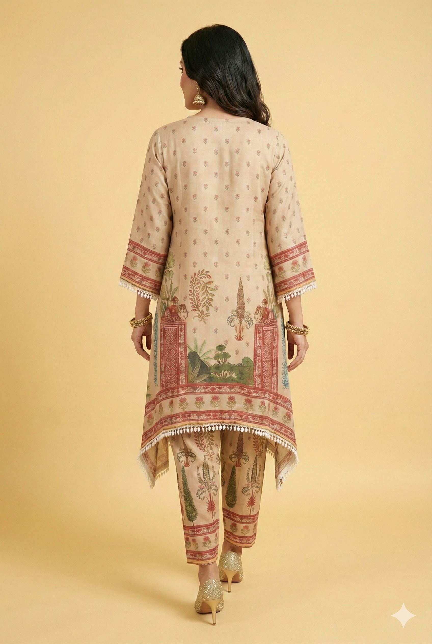 Chikoo Digital Printed Pure Chinon A-Line Top and Bottom Set Crafted for Chic Ethnic Styling