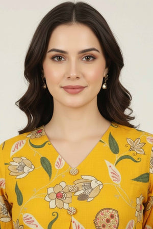 Trendy Yellow Floral Printed Viscose A-Line Kurti for Casual Wear