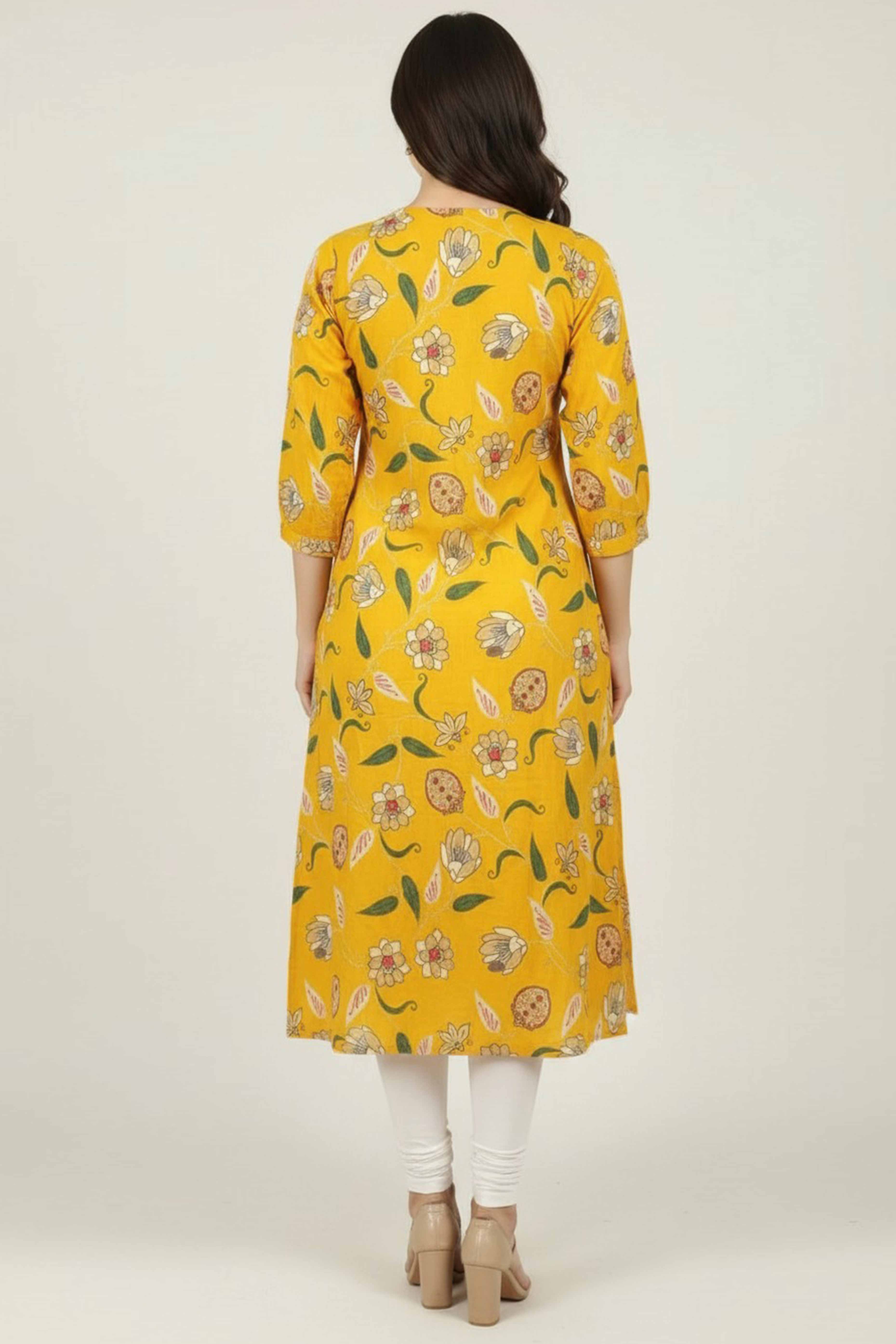 Trendy Yellow Floral Printed Viscose A-Line Kurti for Casual Wear