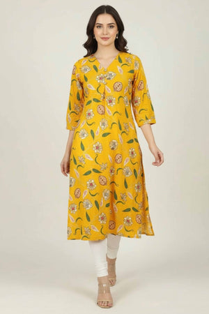 Trendy Yellow Floral Printed Viscose A-Line Kurti for Casual Wear