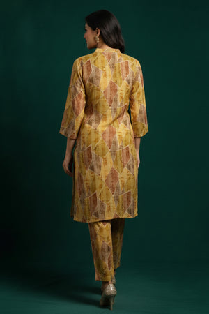 Mustard Geometric Patterned Viscose Straight Cut Top and Bottom Ensemble