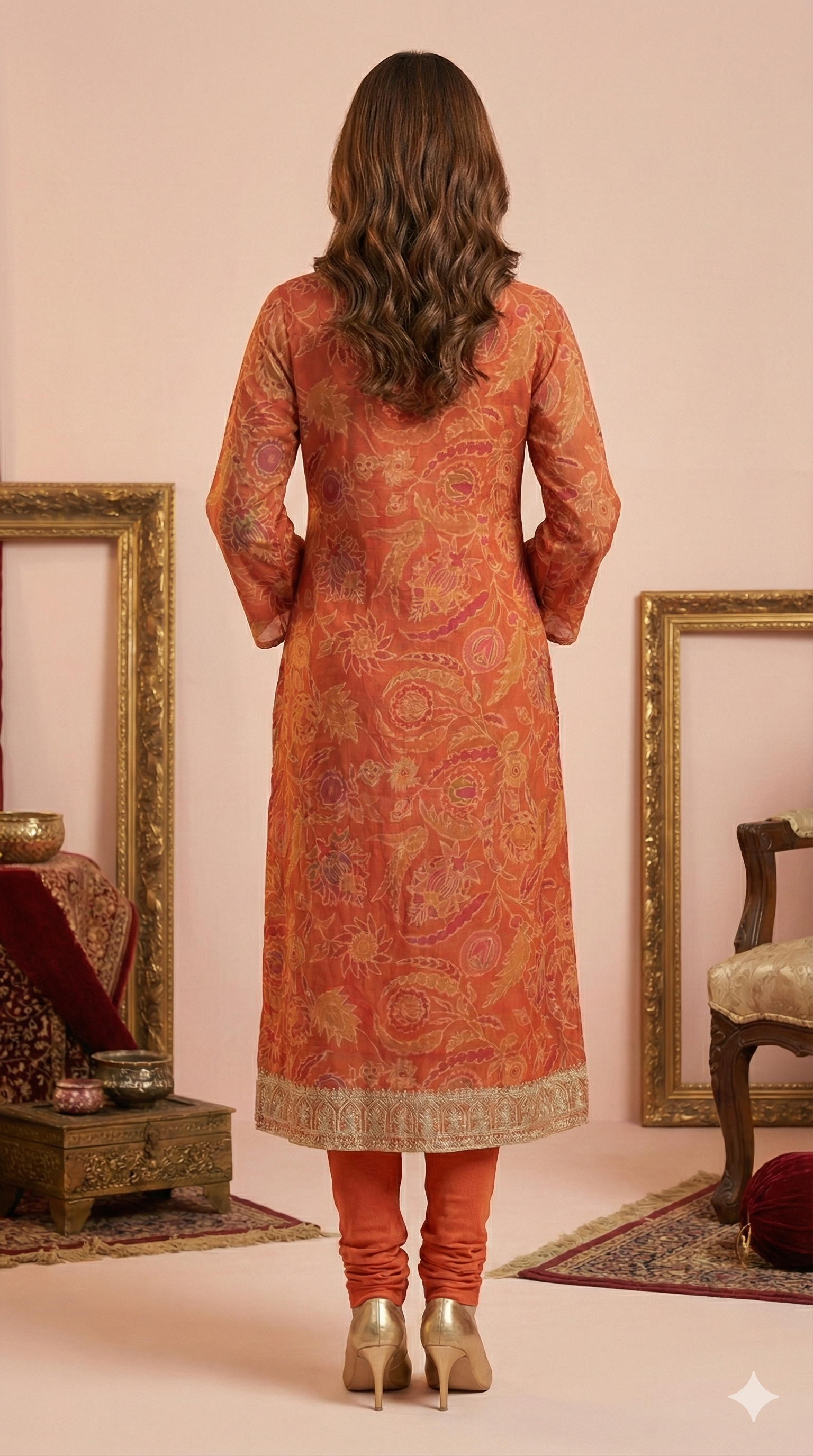 Charming Orange A-Line Angrakha Salwar Suit In Chinon With Delicate Floral Sequins Embroidery