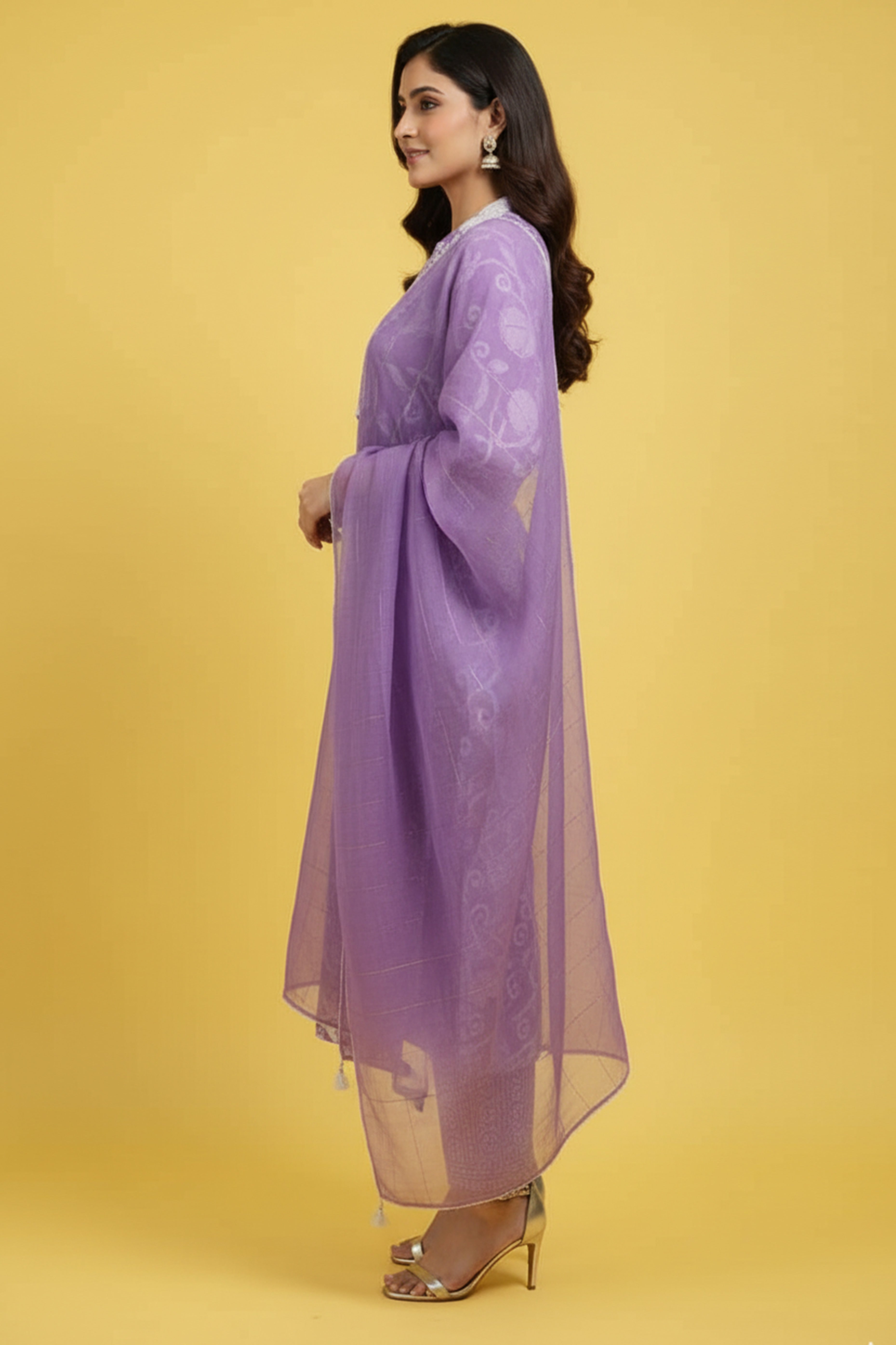 Lavender Pure Cotton Straight Salwar Suit with Floral Print