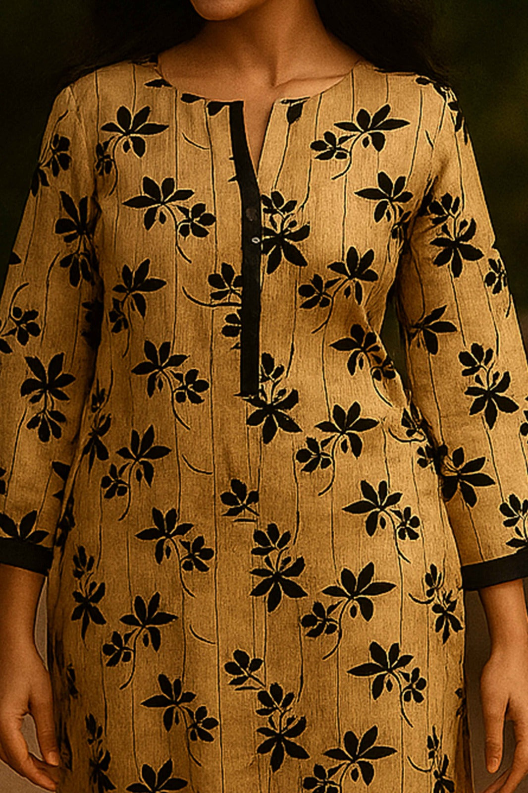 Cream Floral Printed Slub Viscose Blend Straight Kurti for Casual Wear