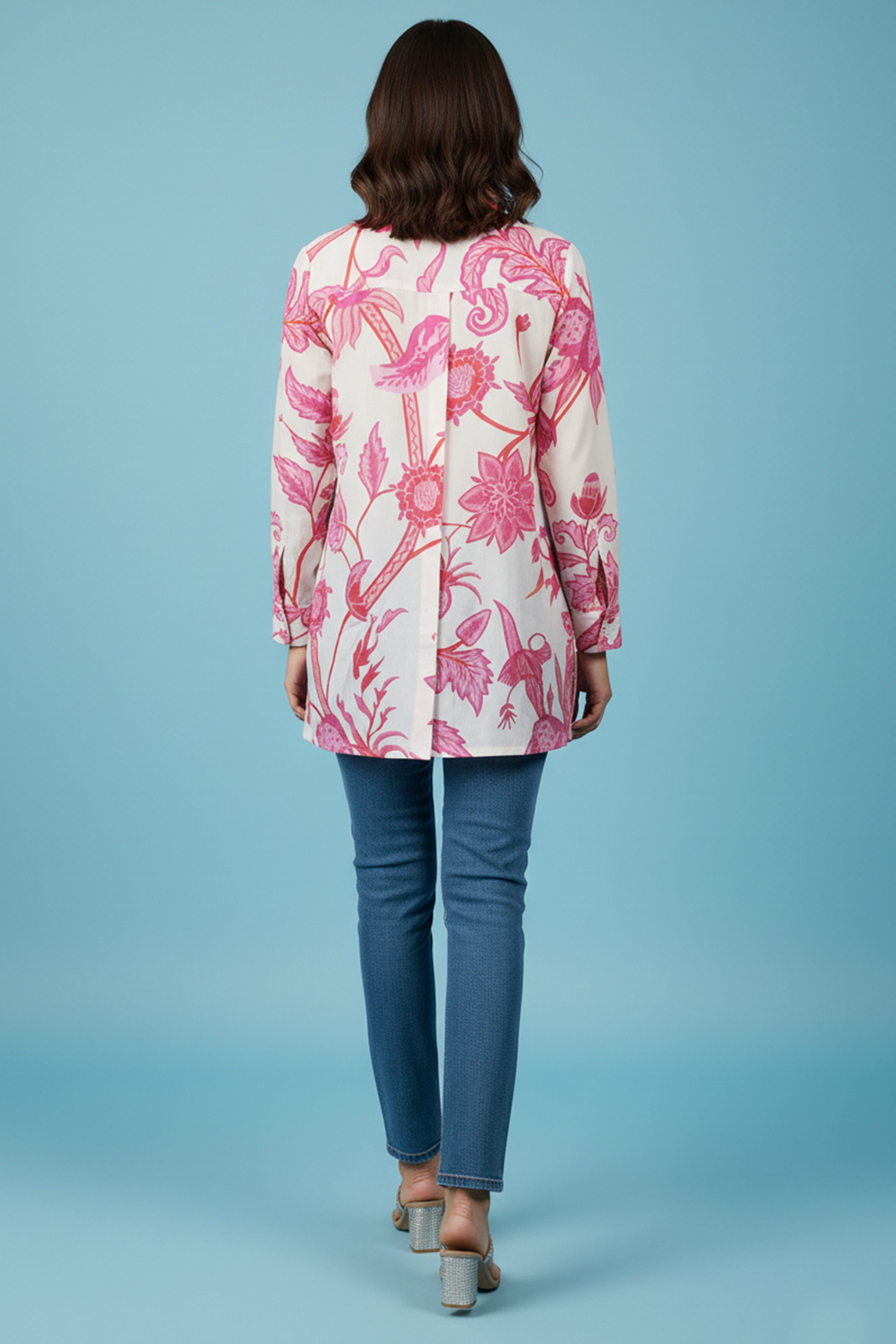 Professional Pink Muslin Shirt Top with Subtle Floral Prints for Everyday Office