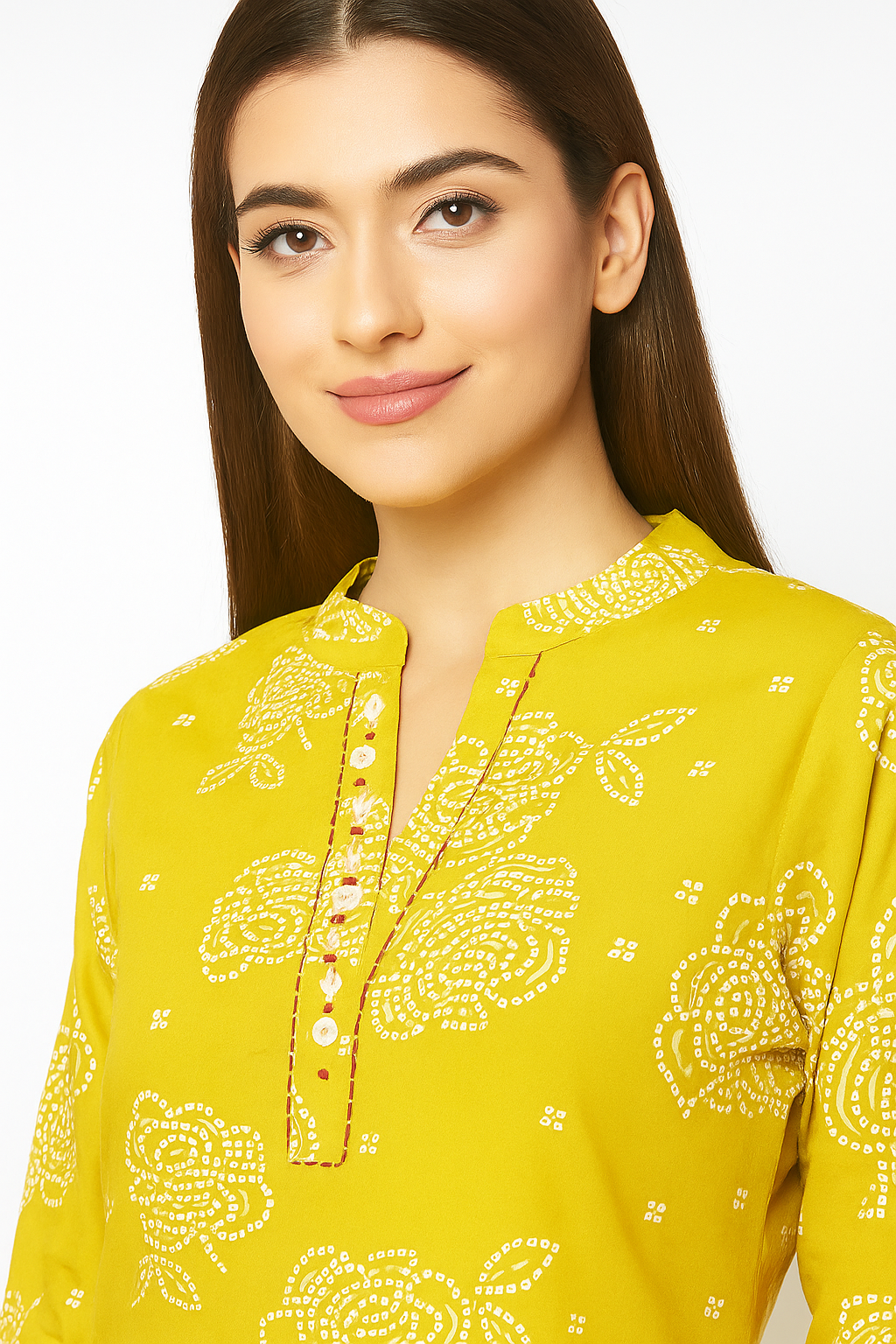 Mustard Casualwear Straight Kurti with Floral Prints in Pure Cotton