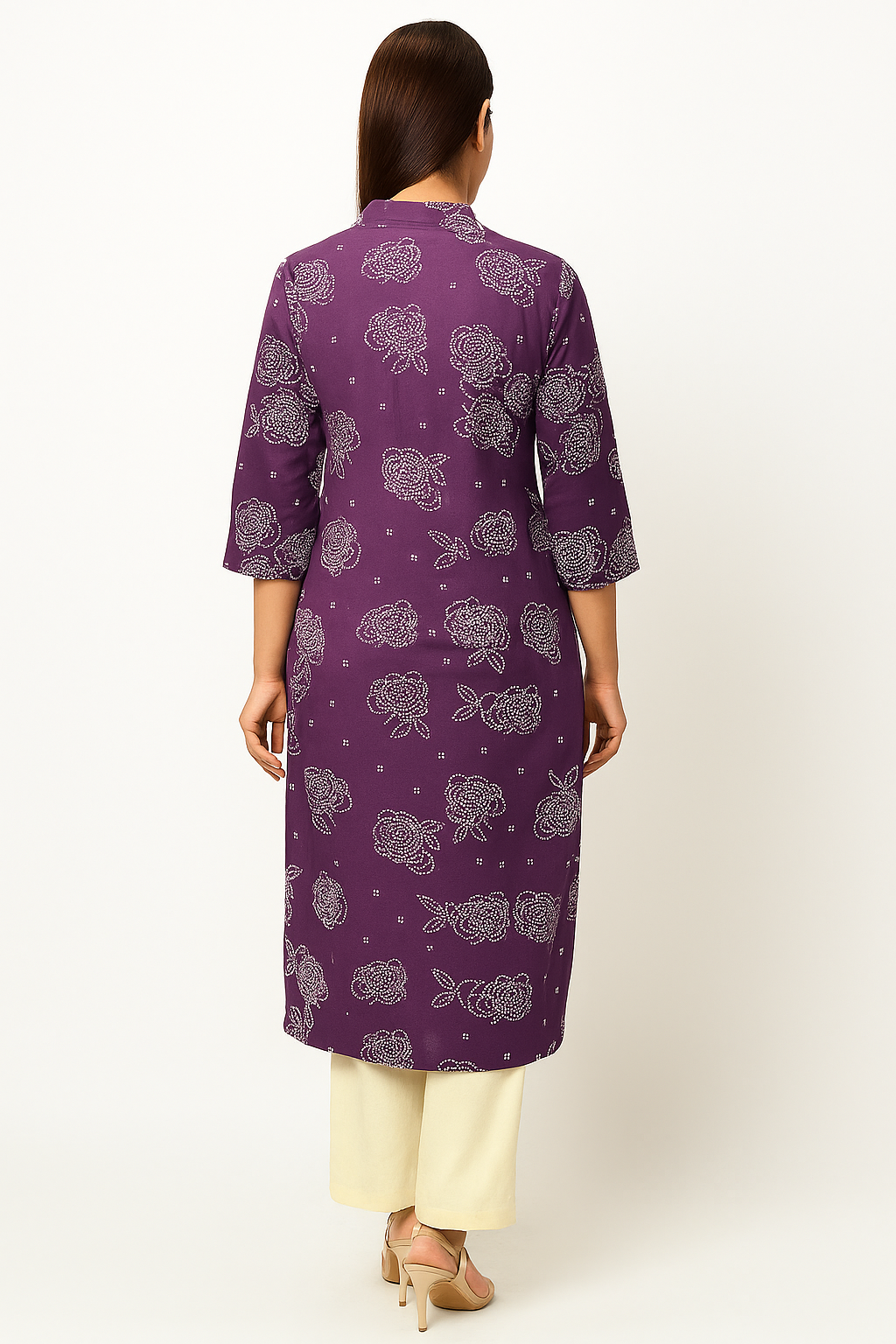 Purple Casualwear Straight Kurti with Floral Prints in Pure Cotton