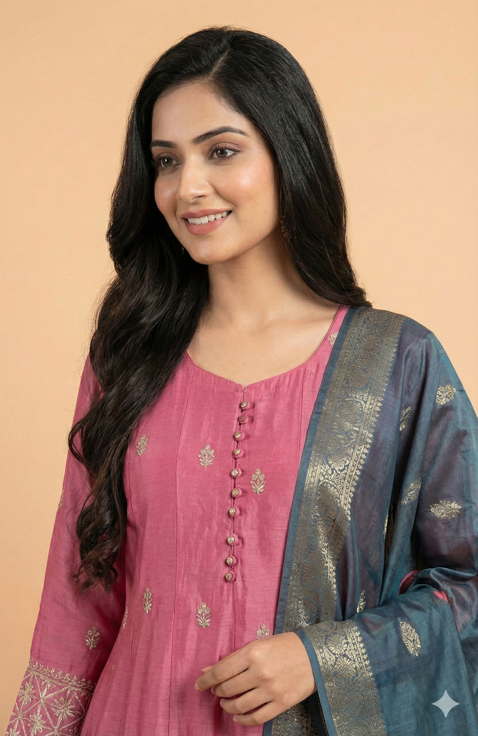 Pink Poly Chinon Anarkali Suit Featuring Delicate Floral Thread Work