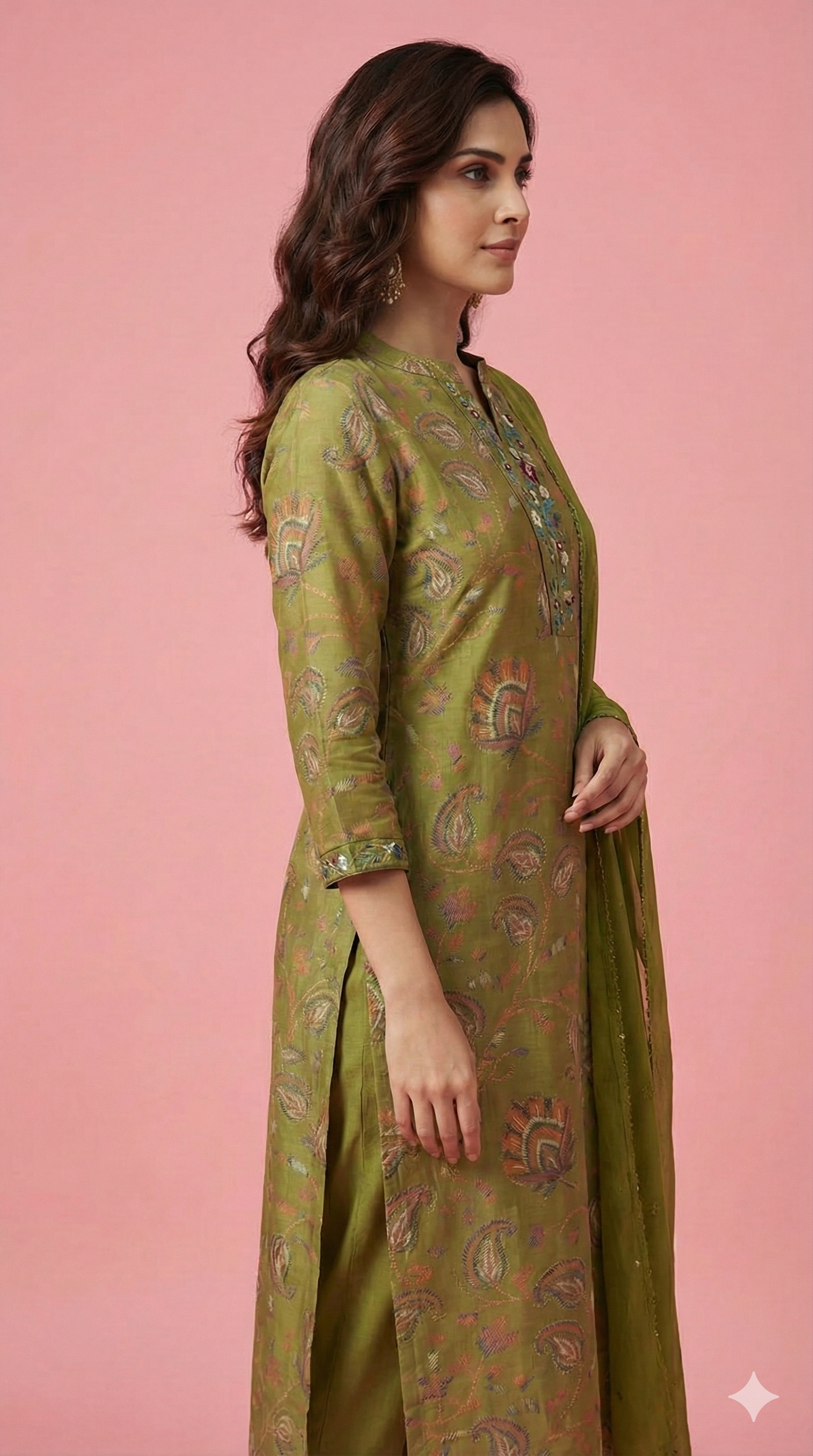 Graceful Green Floral Printed Viscose Salwar Suit Designed in a Classic Straight Fit
