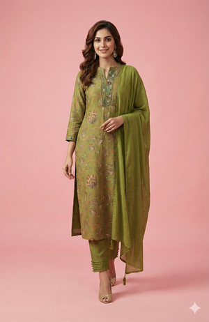 Graceful Green Floral Printed Viscose Salwar Suit Designed in a Classic Straight Fit