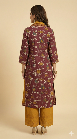 Maroon viscose Angrakha-Style Salwar Suit Adorned with Graceful Floral Prints