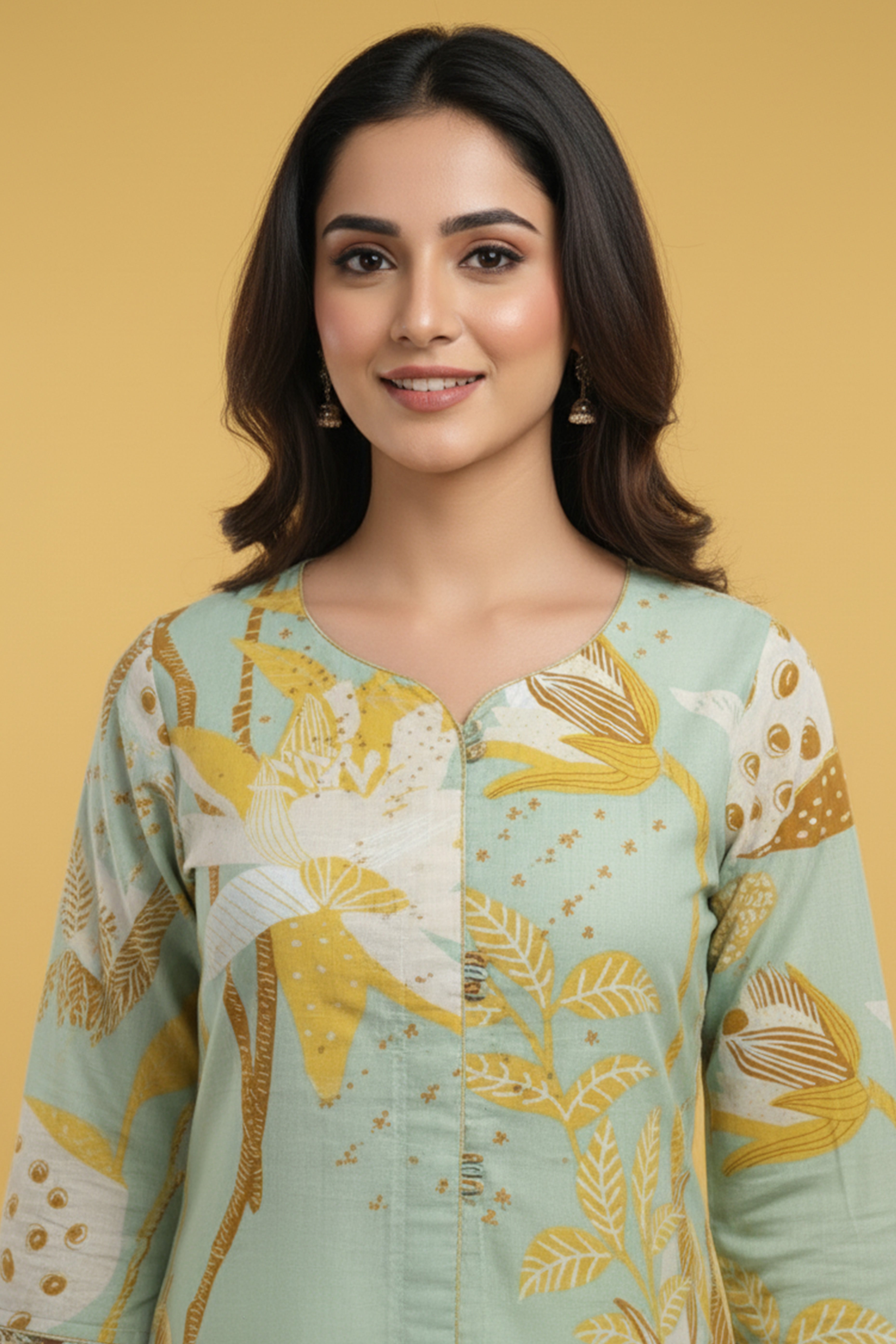 Elegant Floral Printed A-Line Kurti In Light Sky Blue Cotton Blend For Effortless Style