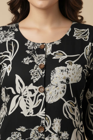 Black Rayon Kurti Featuring Elegant Floral Motifs for Everyday Styling
