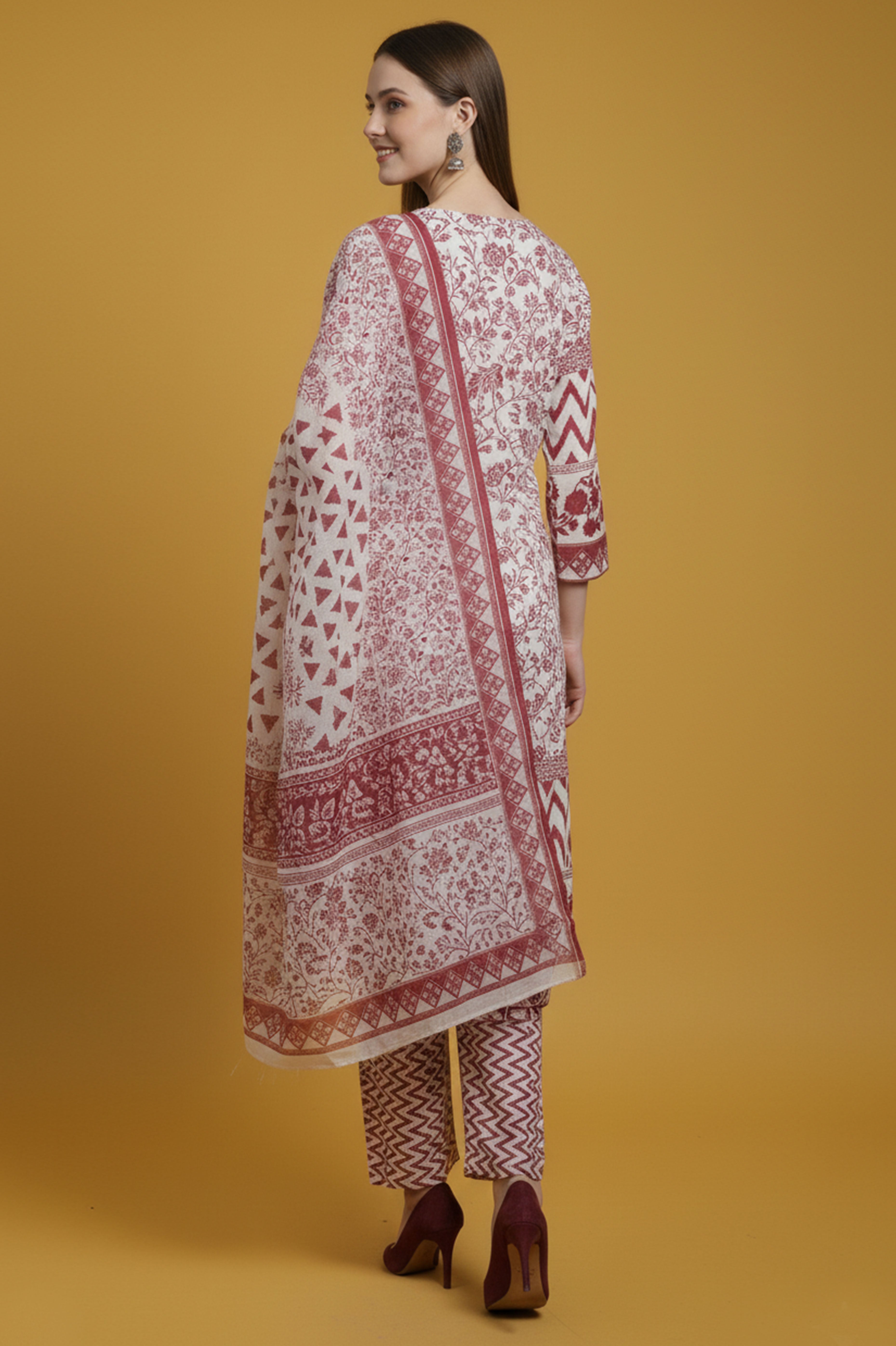 Designer White Pure Cotton Salwar Suit Adorned with Floral Prints and Fine Handwork