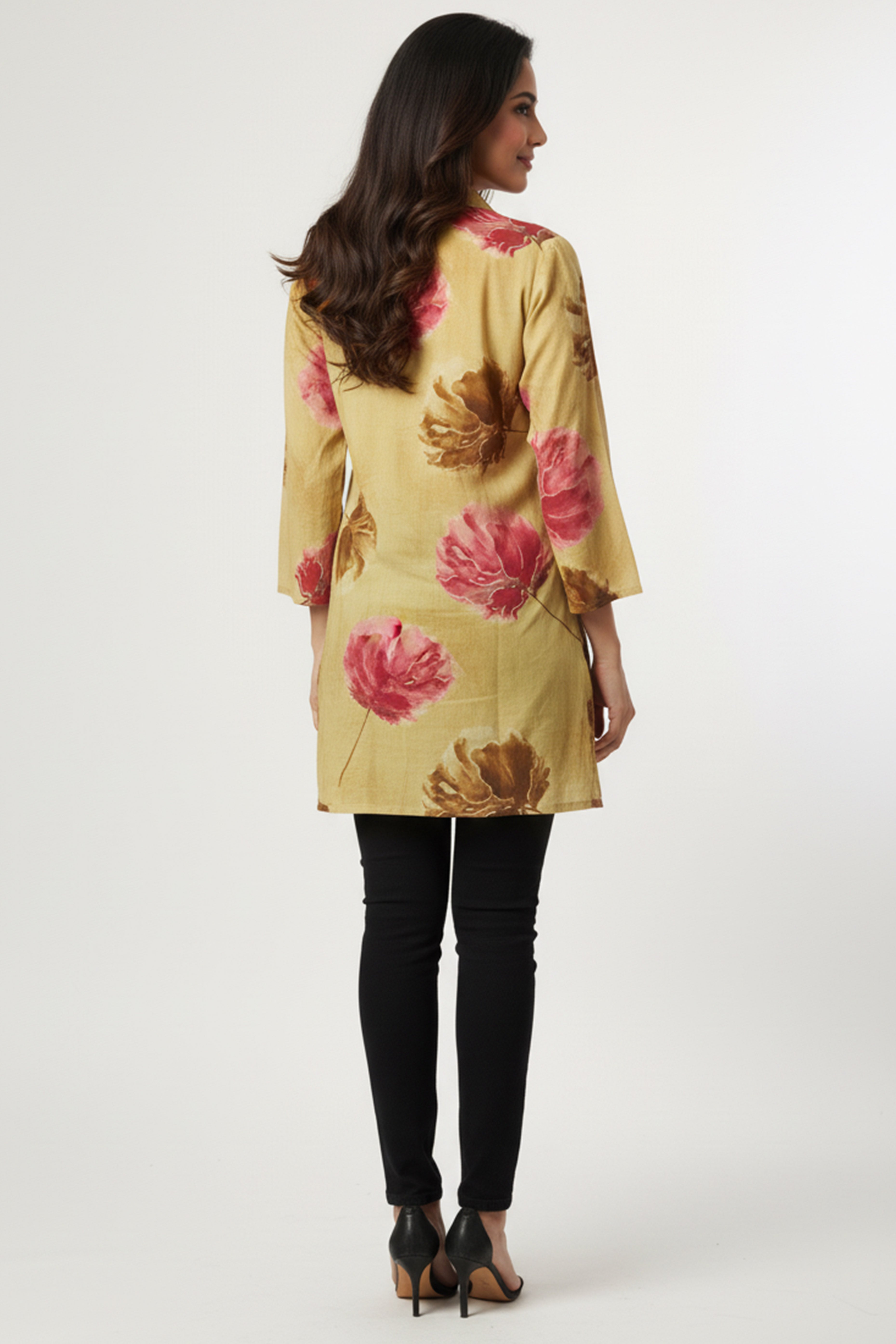 Minimalist Butter Yellow A-Line Top in Pure Cotton Featuring Elegant Floral Prints