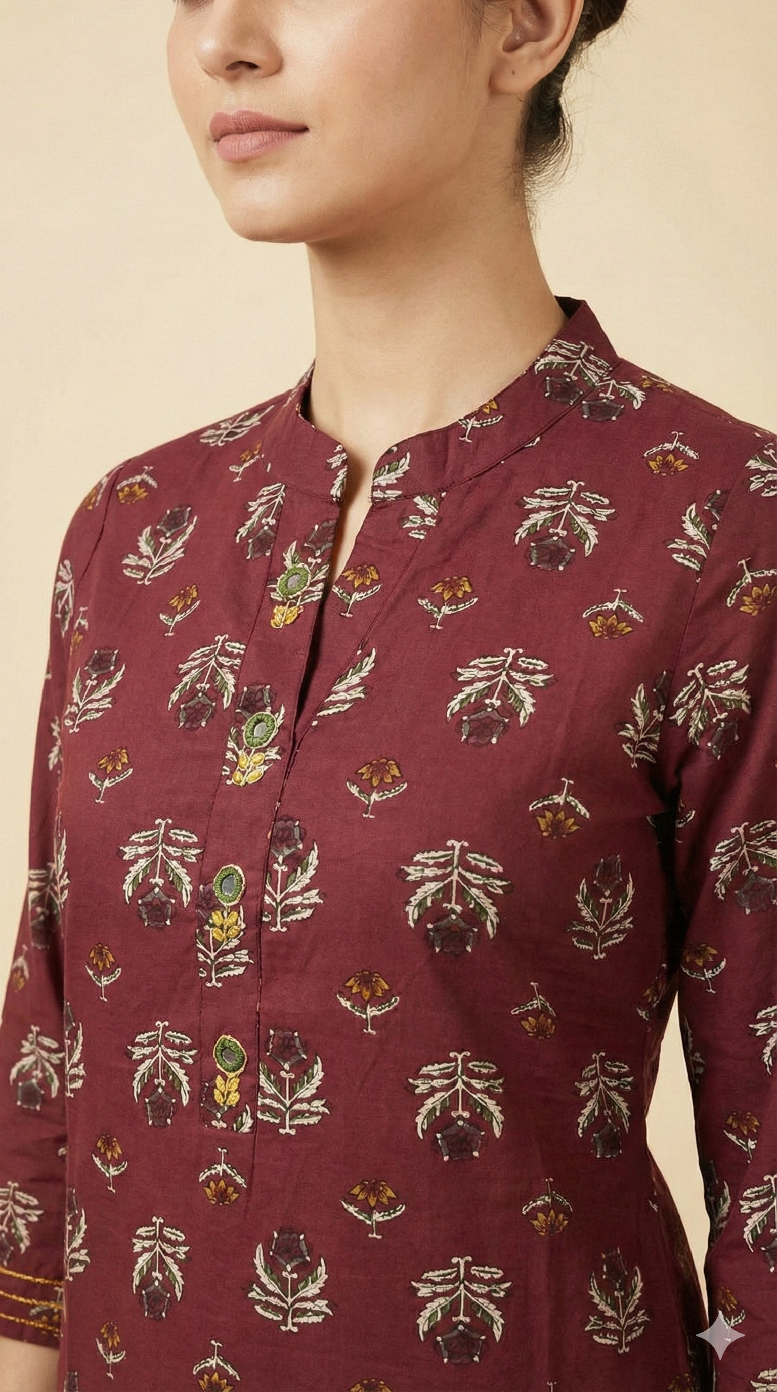 Maroon Everyday Wear Straight Cut Kurti Adorned with Floral Prints