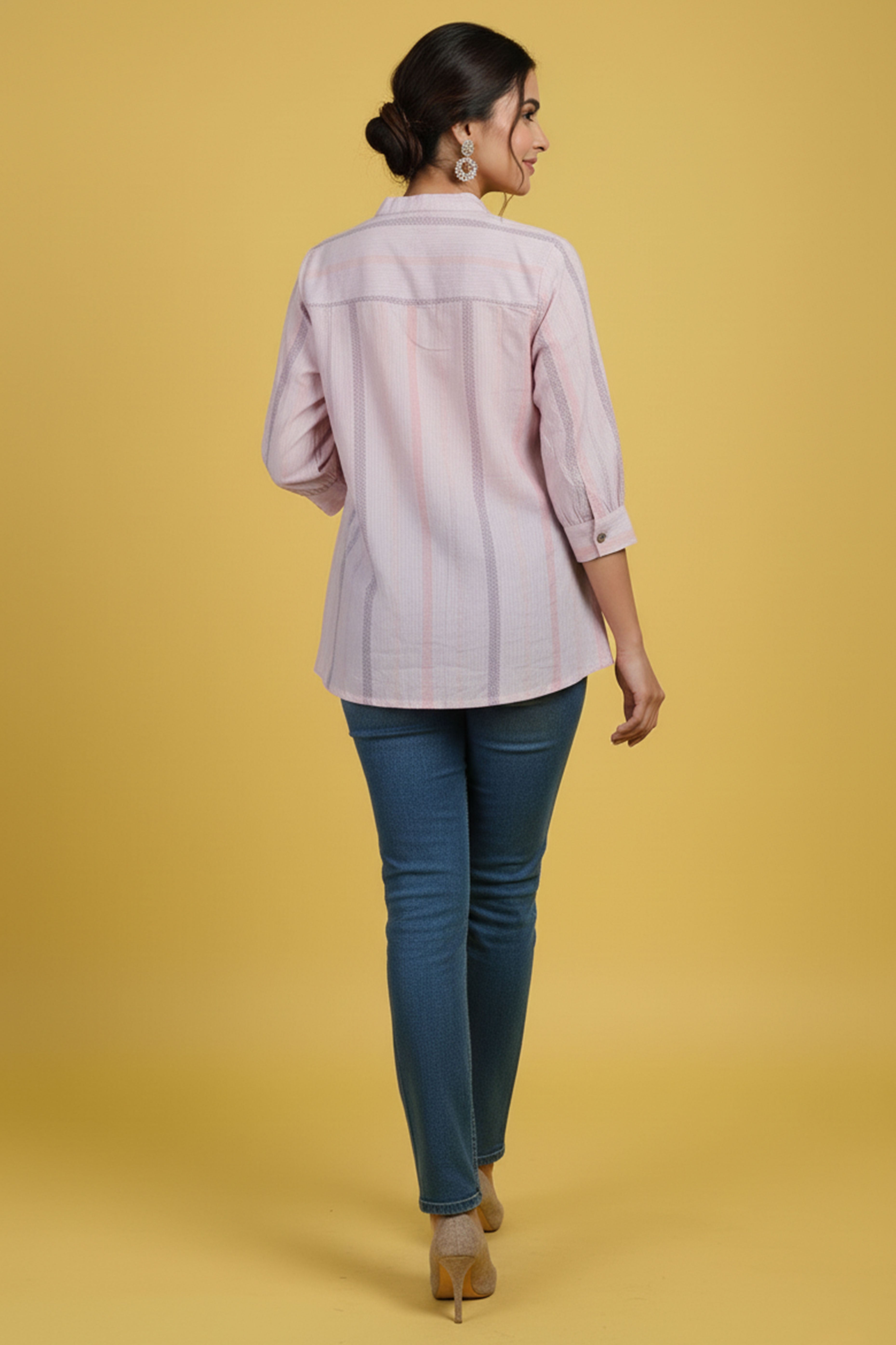 Stylish Striped Printed Lavender Pure Cotton Top Designed in Straight Cut for Effortless Comfort