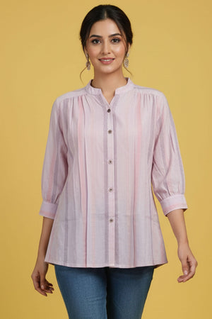 Stylish Striped Printed Lavender Pure Cotton Top Designed in Straight Cut for Effortless Comfort