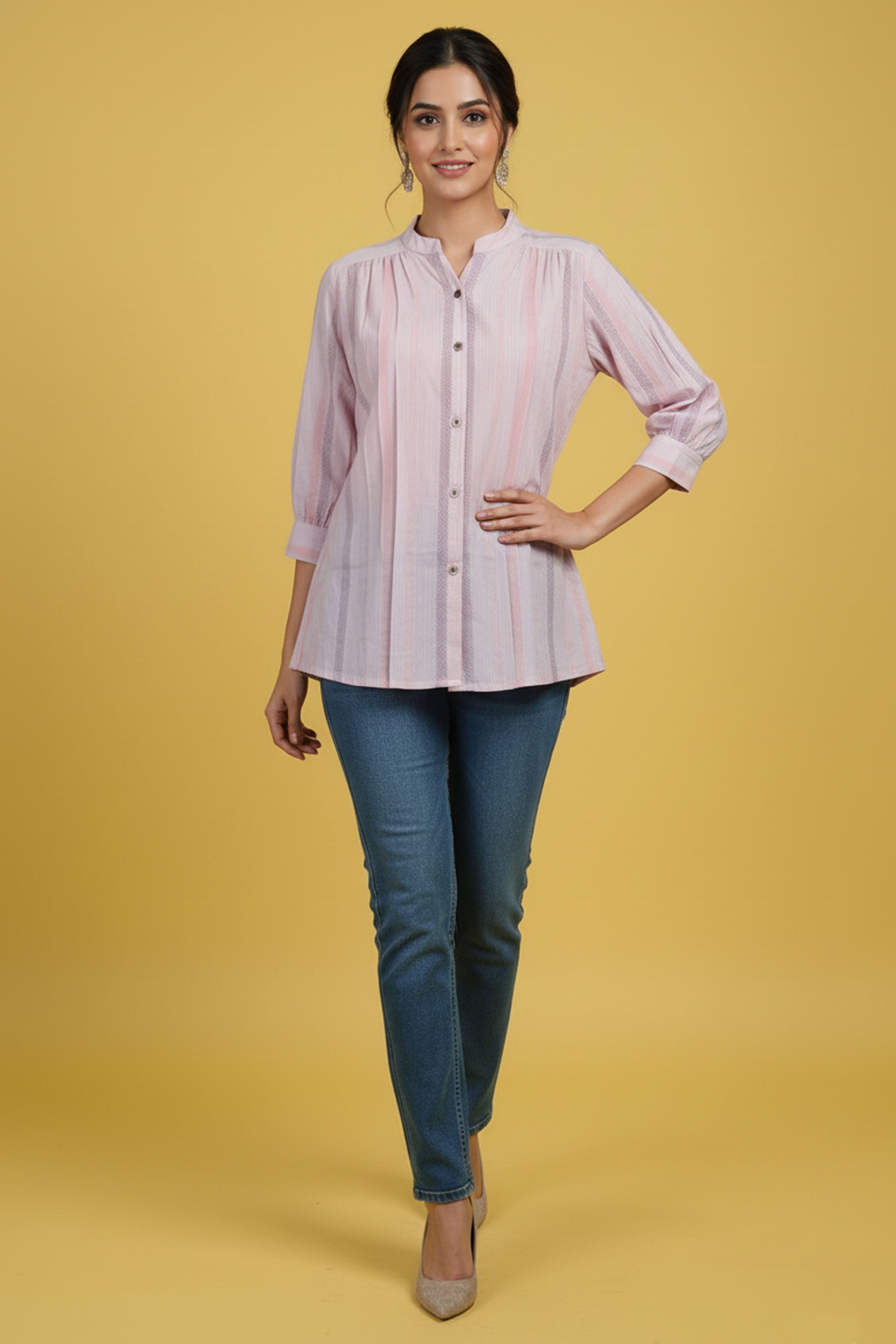 Stylish Striped Printed Lavender Pure Cotton Top Designed in Straight Cut for Effortless Comfort