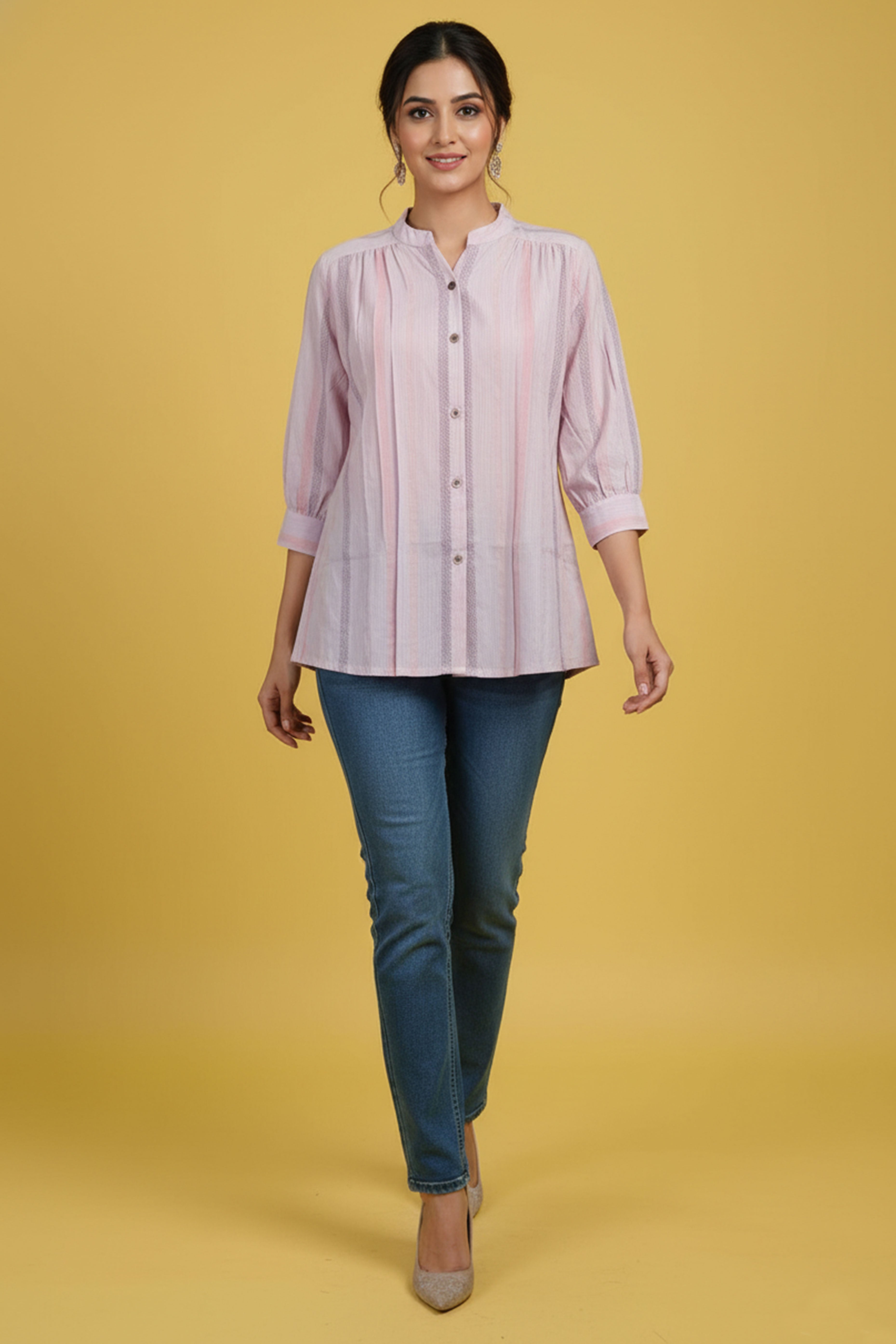Stylish Striped Printed Lavender Pure Cotton Top Designed in Straight Cut for Effortless Comfort
