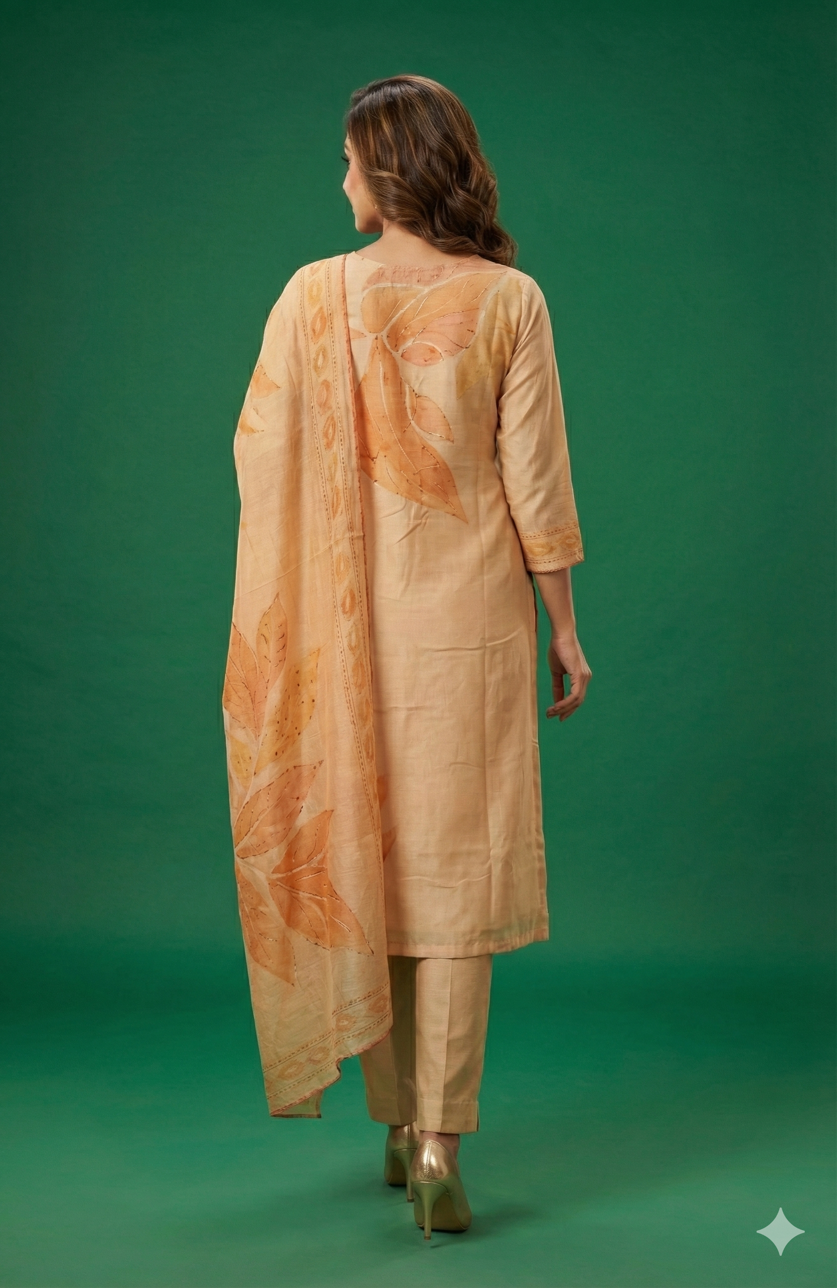 Peach Straight-Fit Muslin Salwar Suit Featuring Delicate Floral Printed Detailing