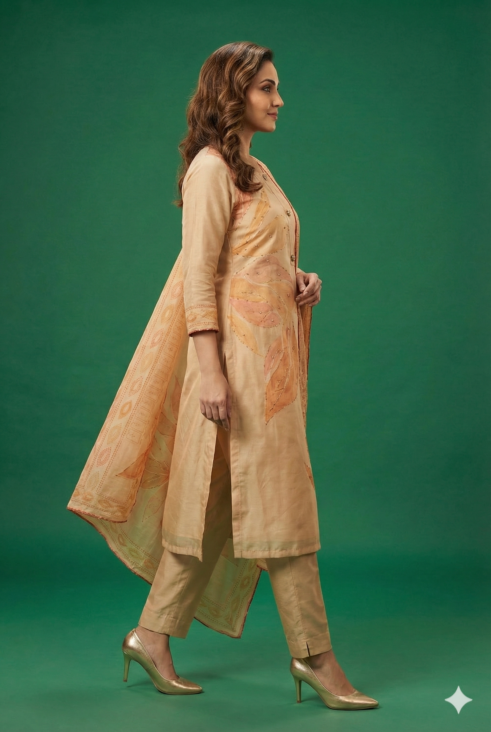 Peach Straight-Fit Muslin Salwar Suit Featuring Delicate Floral Printed Detailing