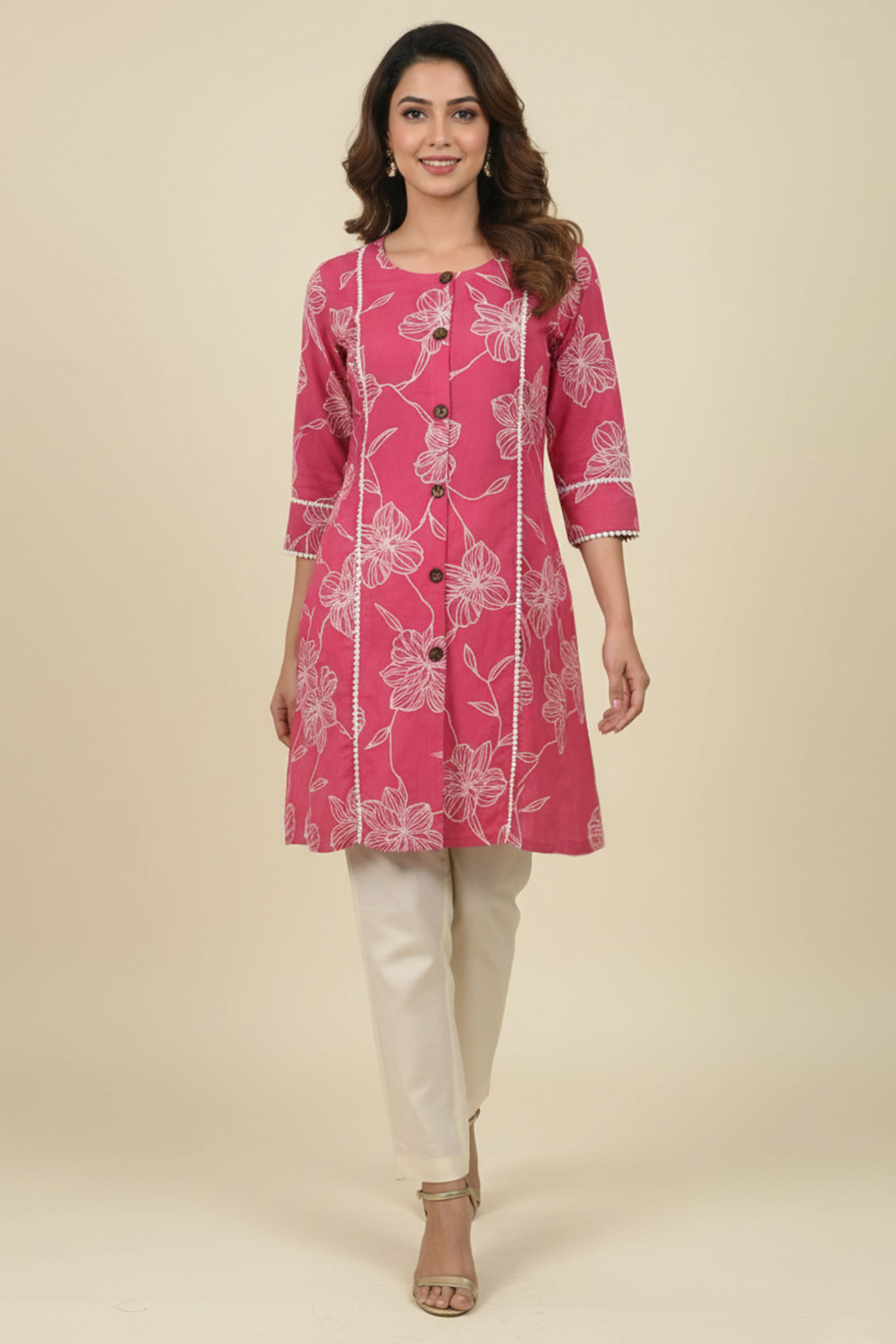 Casual Pink Pure Cotton A-Line Top Perfect for Everyday Elegance