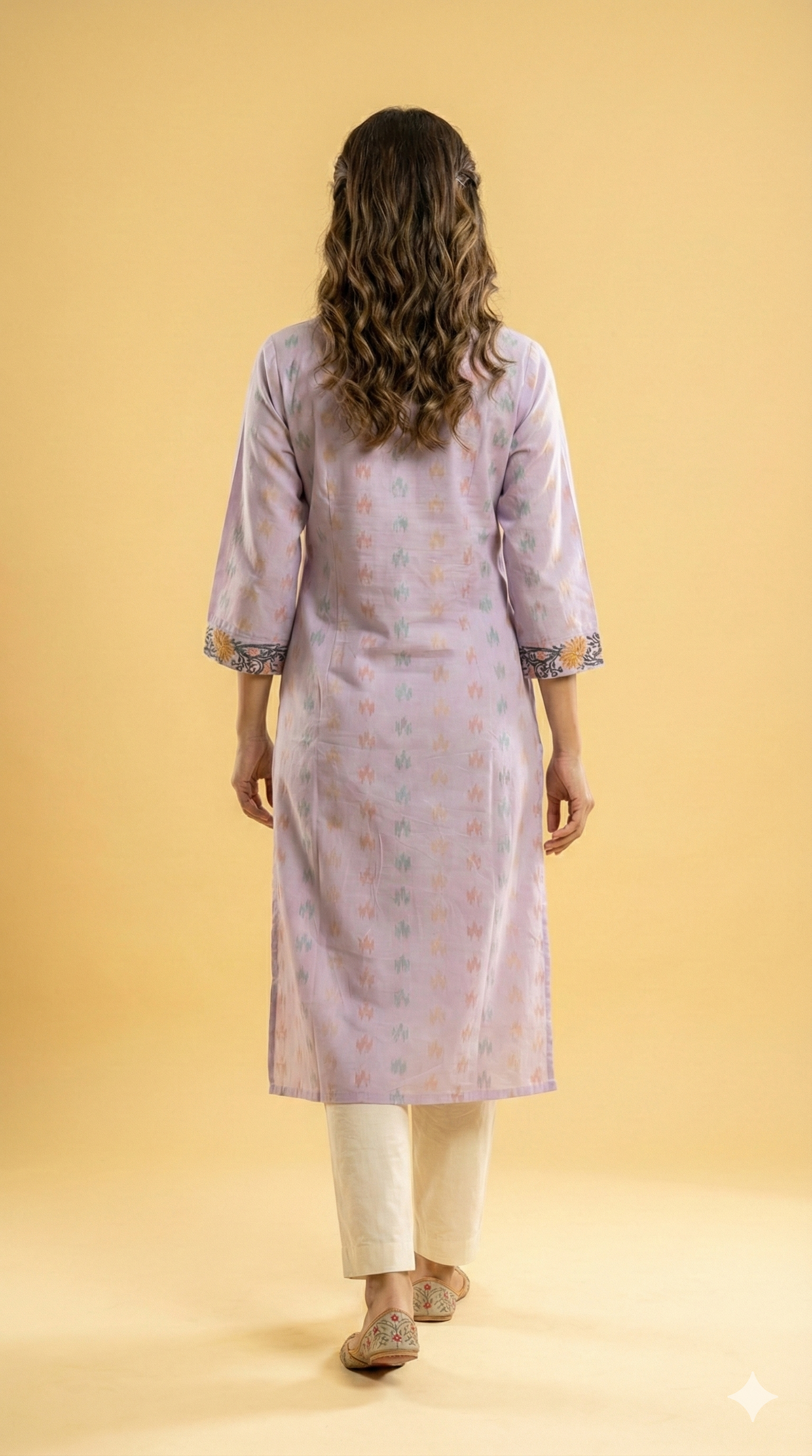 Lavender Straight-Cut Cotton Kurti Showcasing Soft Prints and Graceful Embroidered Accents