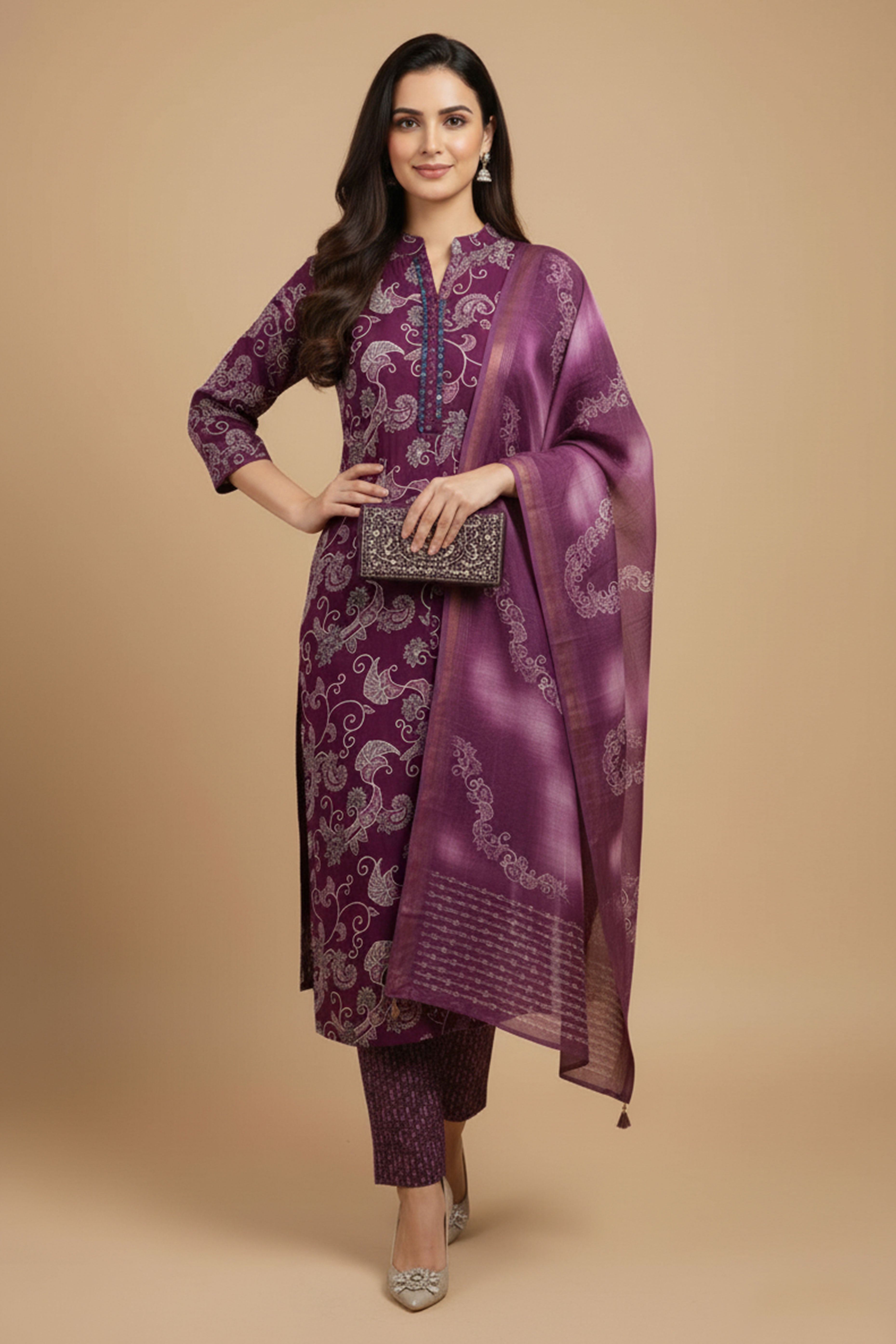 Soft Wine Rayon Slub Straight Cut Salwar Suit for Effortless Festive Elegance
