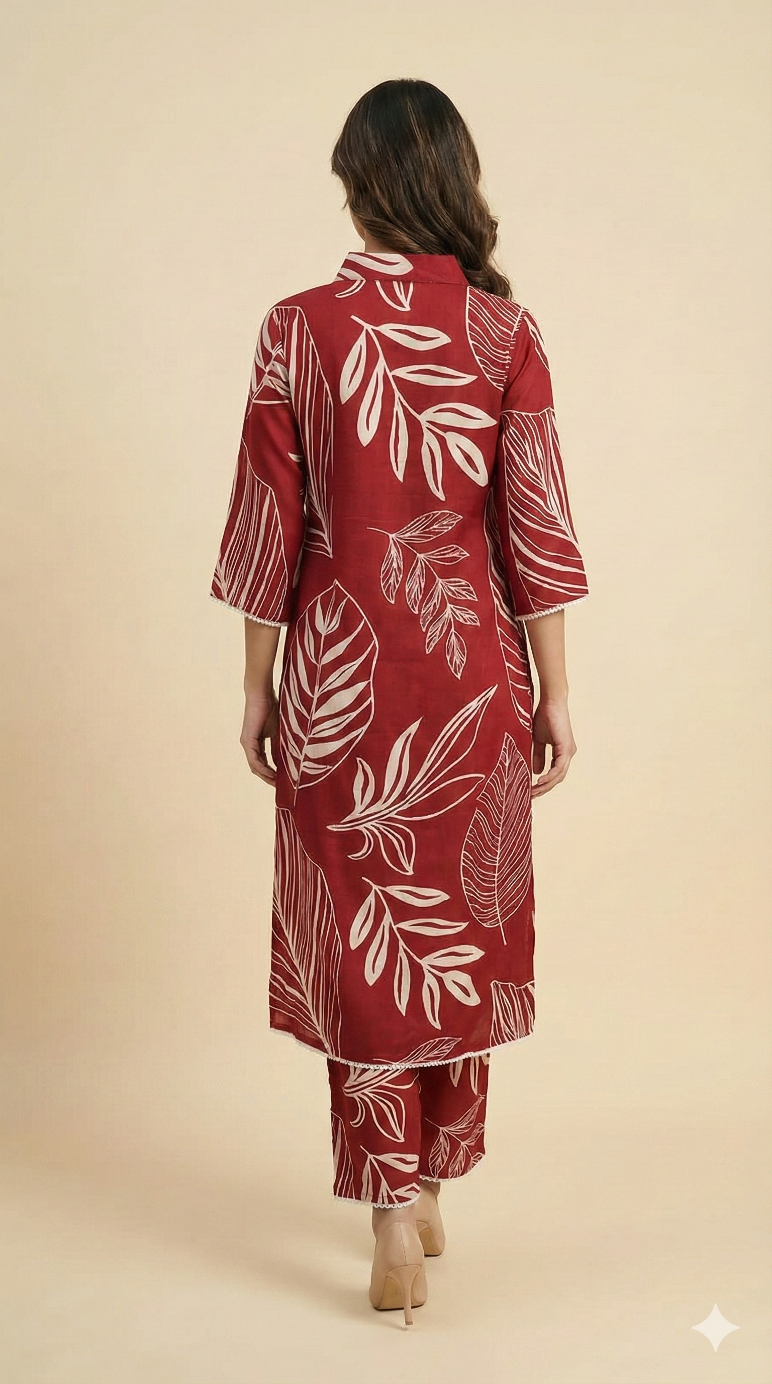 Red floral printed straight-cut rayon top and bottom set designed for effortless style.