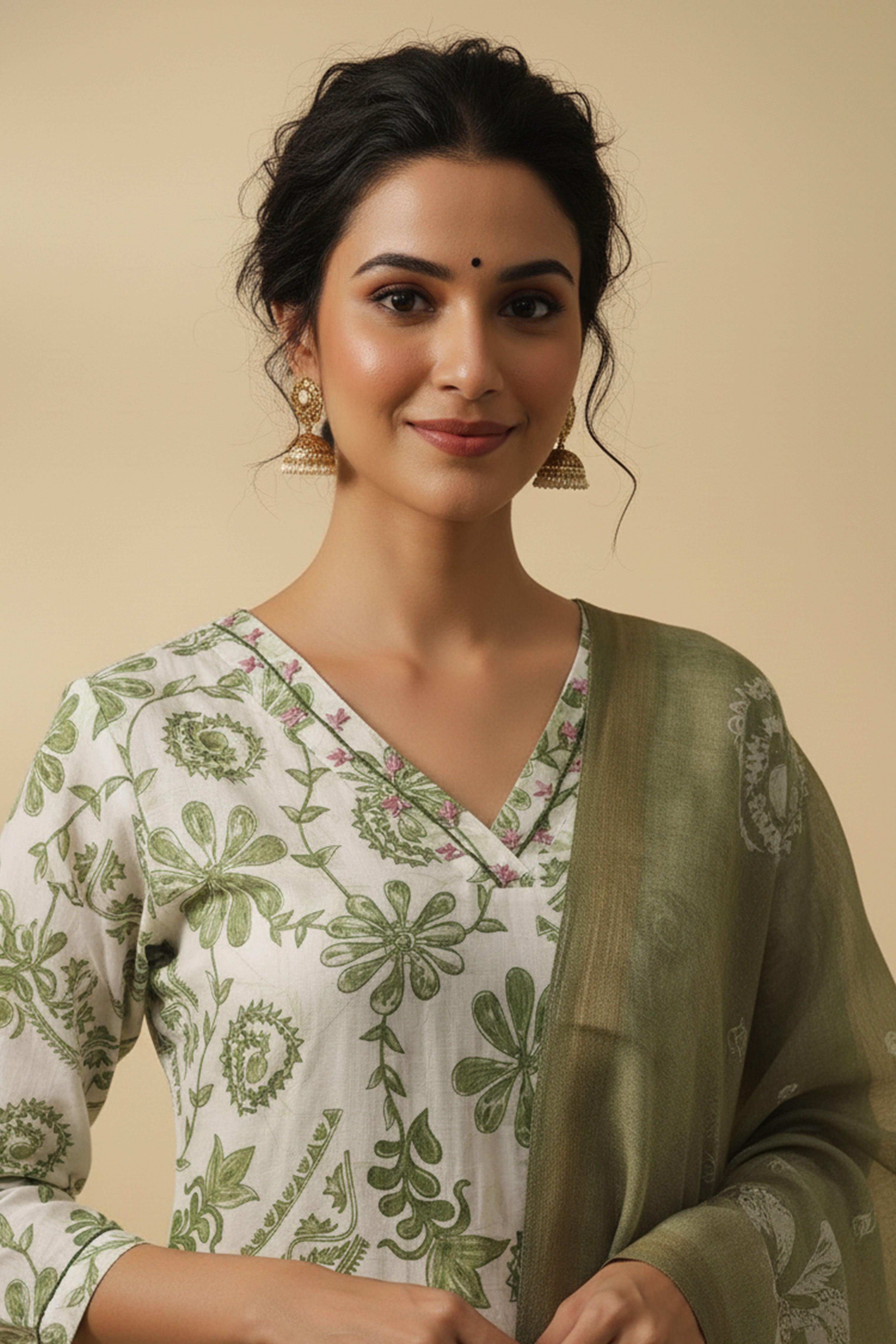 Breezy Cream Floral Printed Pure Cotton Straight Suit Perfect for Festive Wear