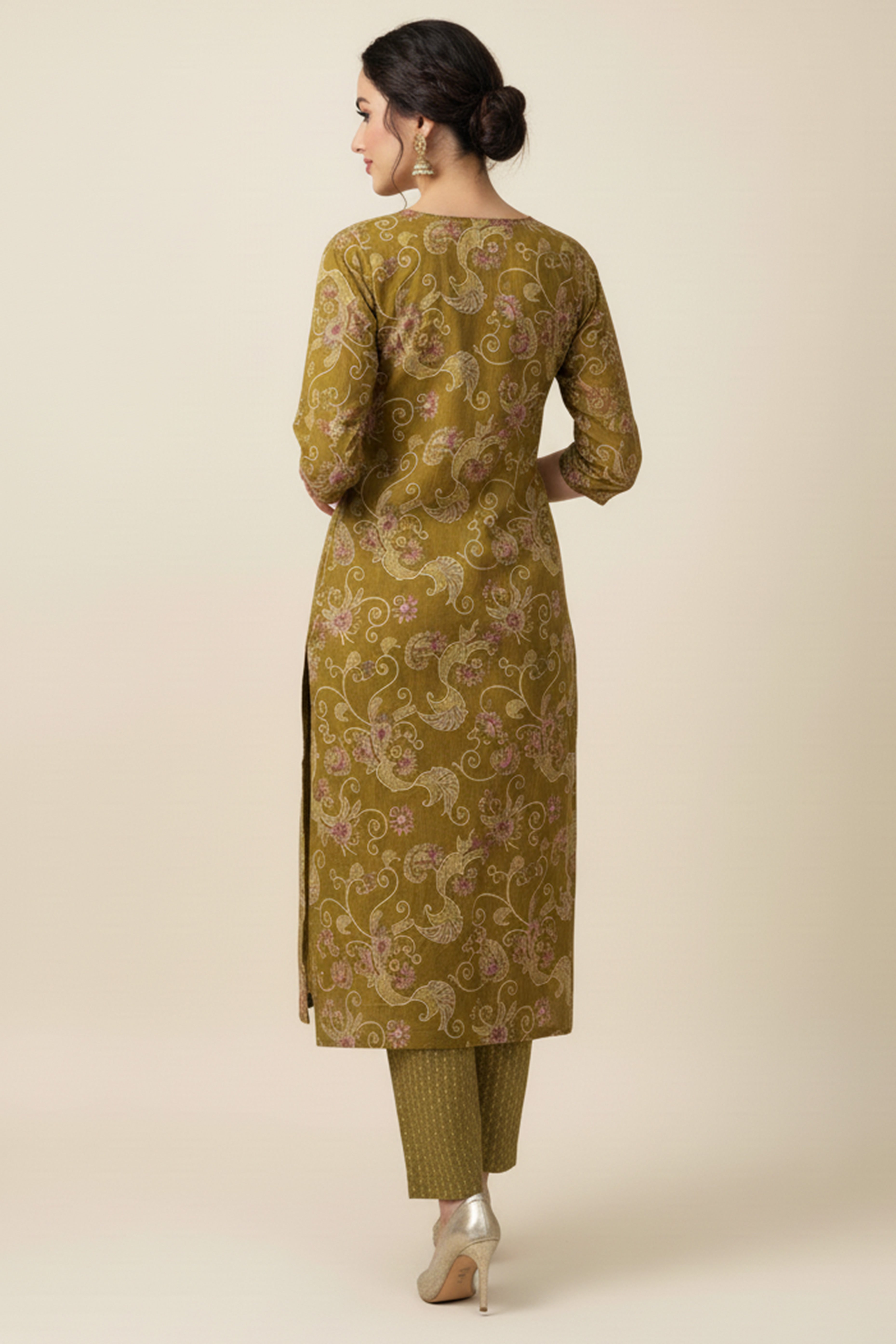 Mustard Rayon Salwar Suit with Artistic Floral Prints and Straight Silhouette