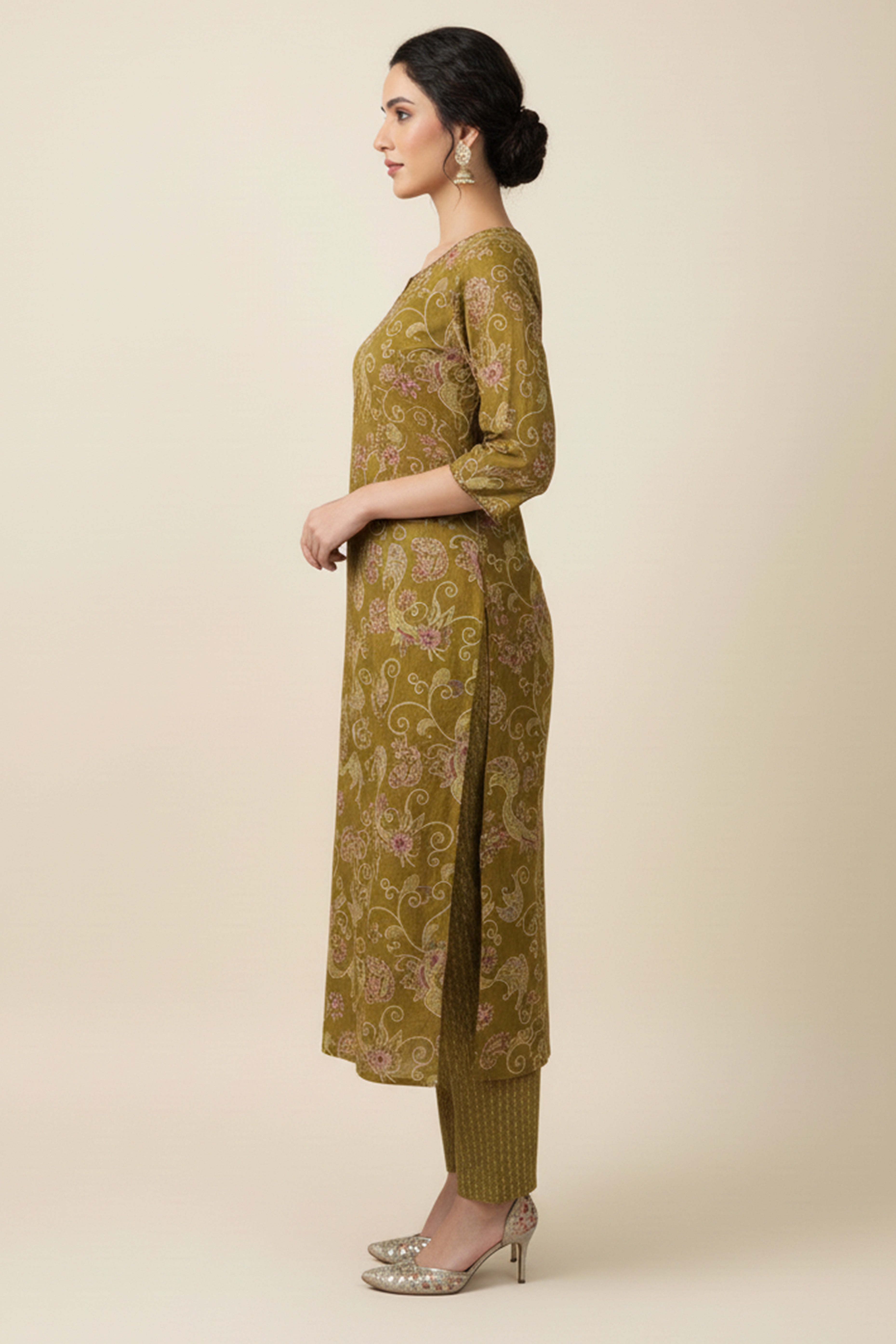 Mustard Rayon Salwar Suit with Artistic Floral Prints and Straight Silhouette