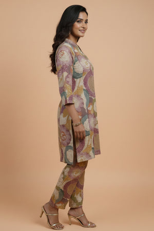 Beautiful Multicolor Rayon A-Line Top and Bottom Set with Contemporary Abstract Print Design
