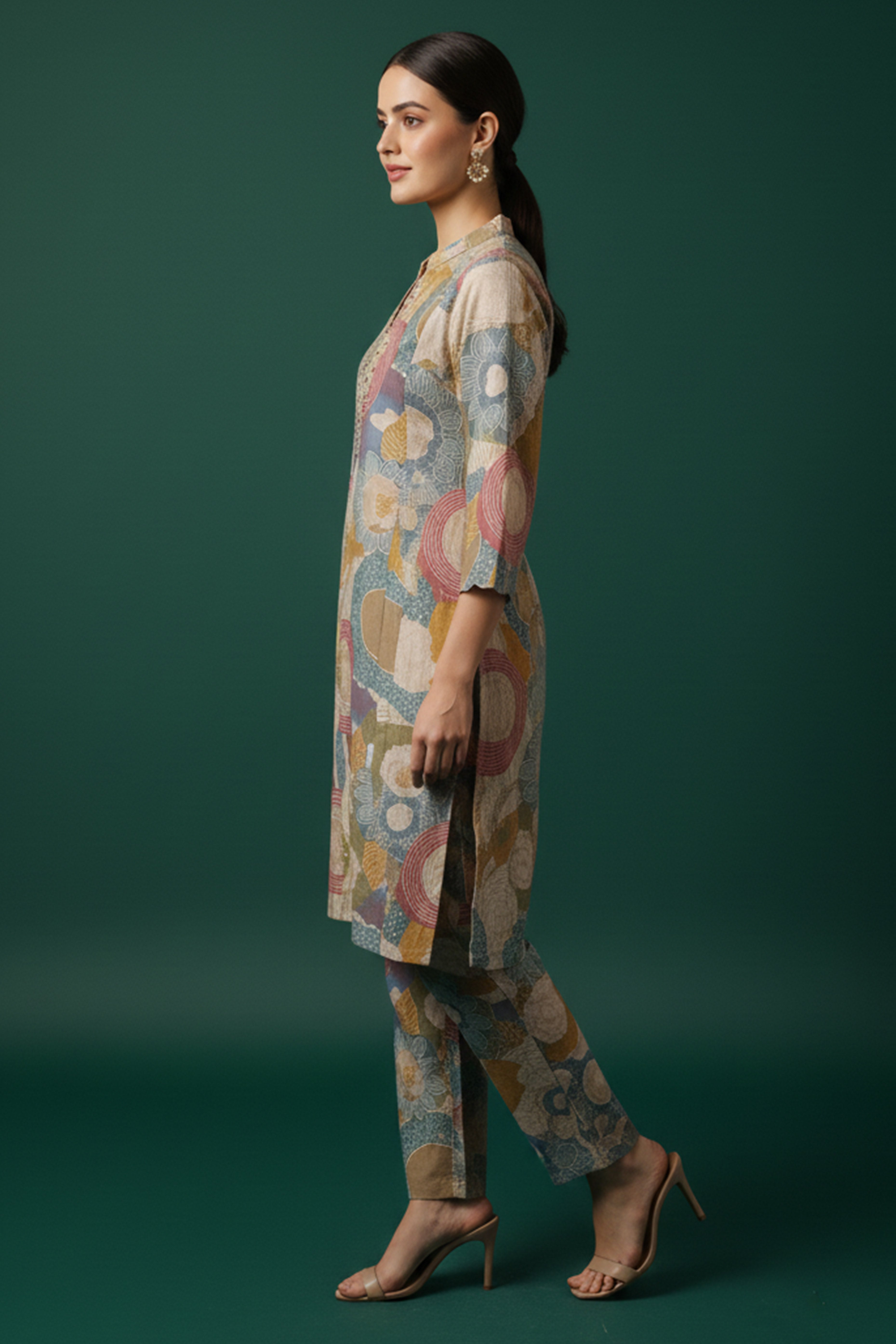 Casual Multicolor Abstract Print A-Line Kurta Set in Soft Rayon Fabric for All-Day Comfort