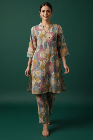 Casual Multicolor Abstract Print A-Line Kurta Set in Soft Rayon Fabric for All-Day Comfort