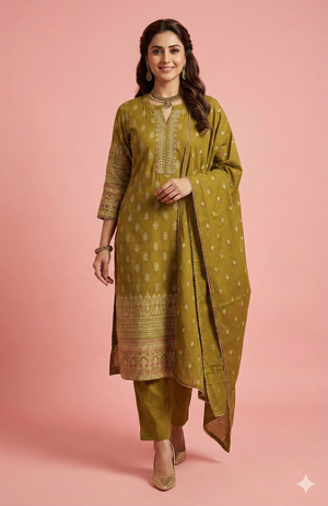Graceful Green Floral Pure Cotton Straight Fit Salwar Suit for Effortless Ethnic Style