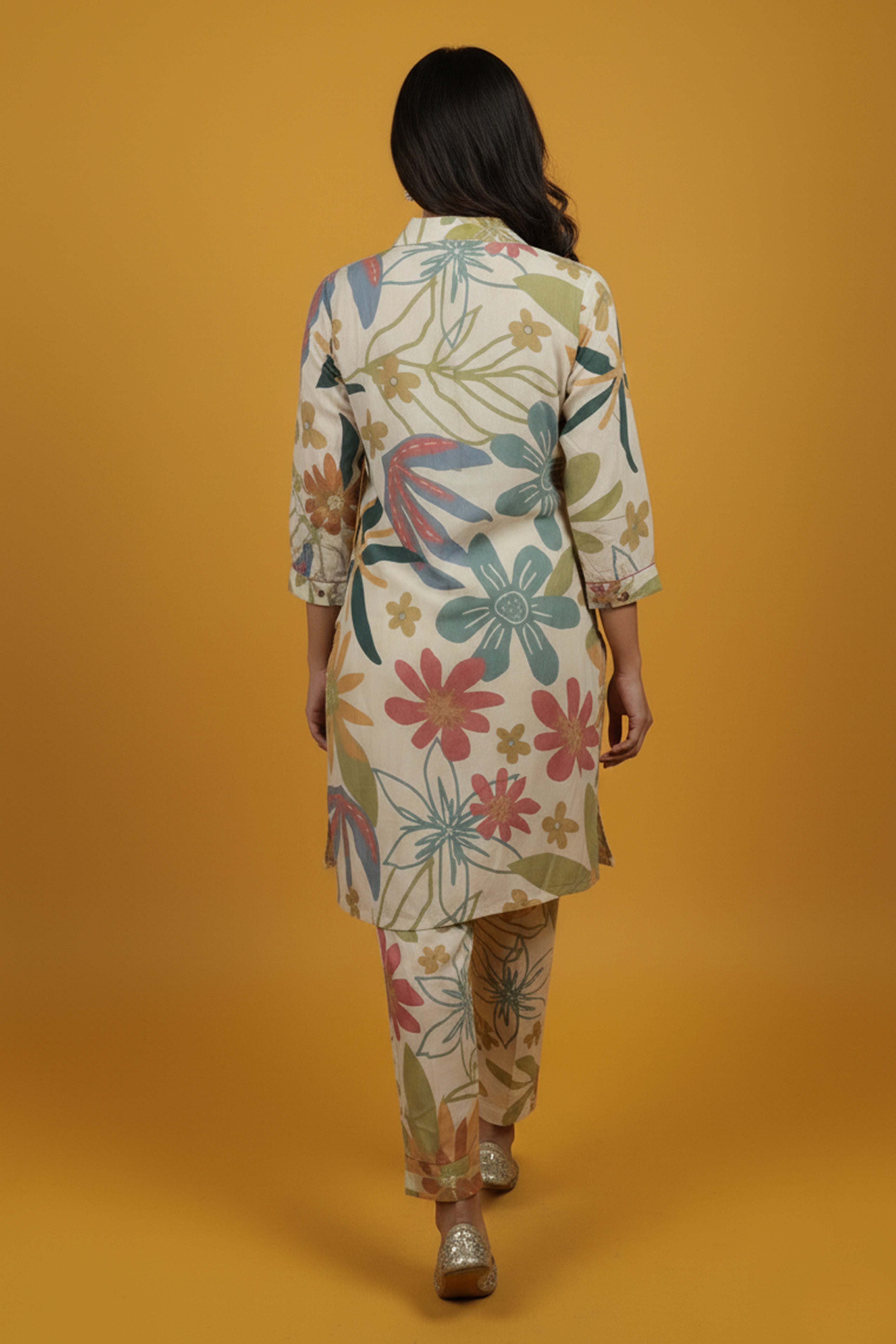 Casual Off White Floral Printed Rayon Shirt-Pant Set for Everyday Wear