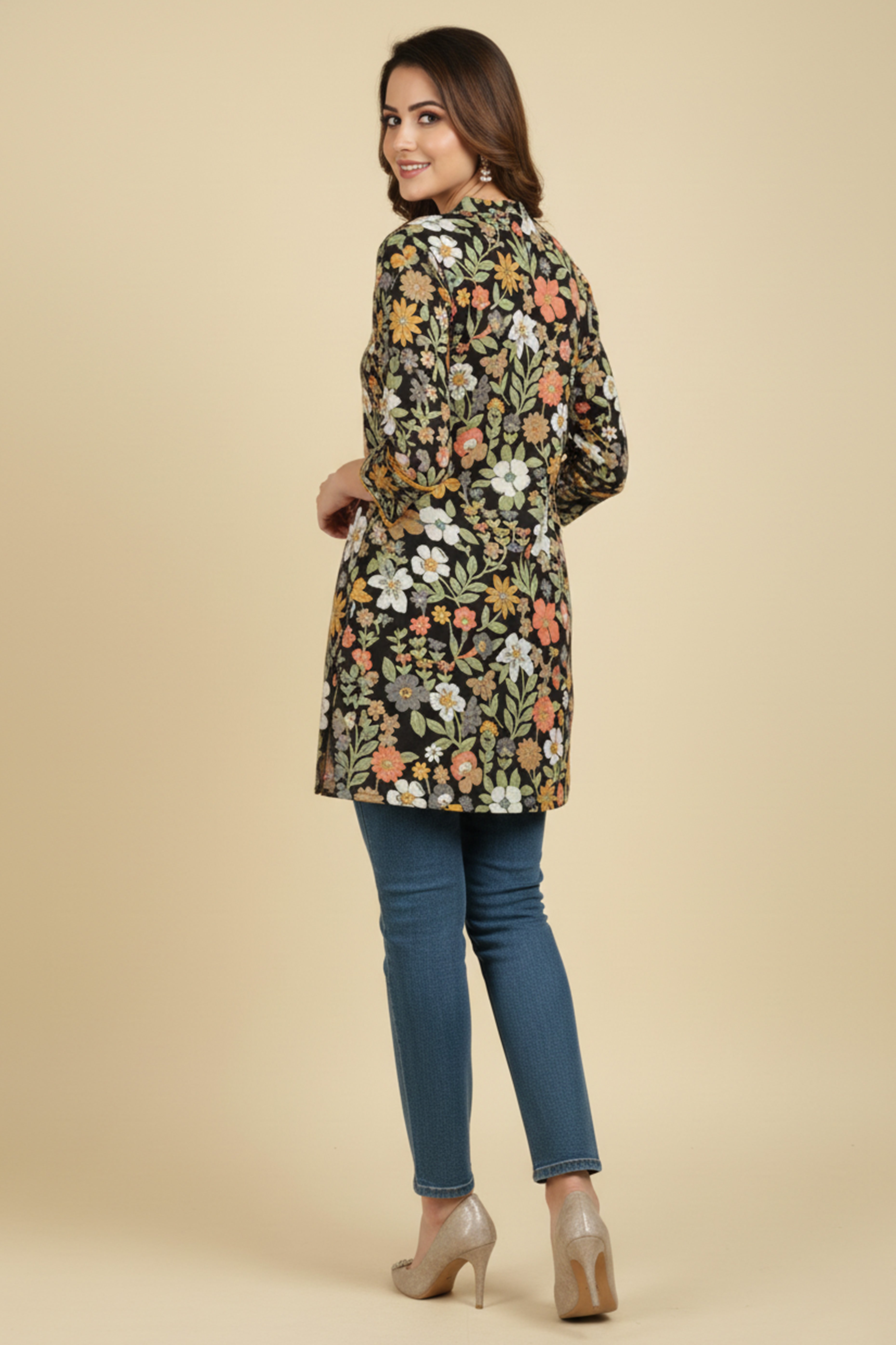 Black Floral Printed Rayon Kurti Offering a Blend of Comfort and Ethnic Style