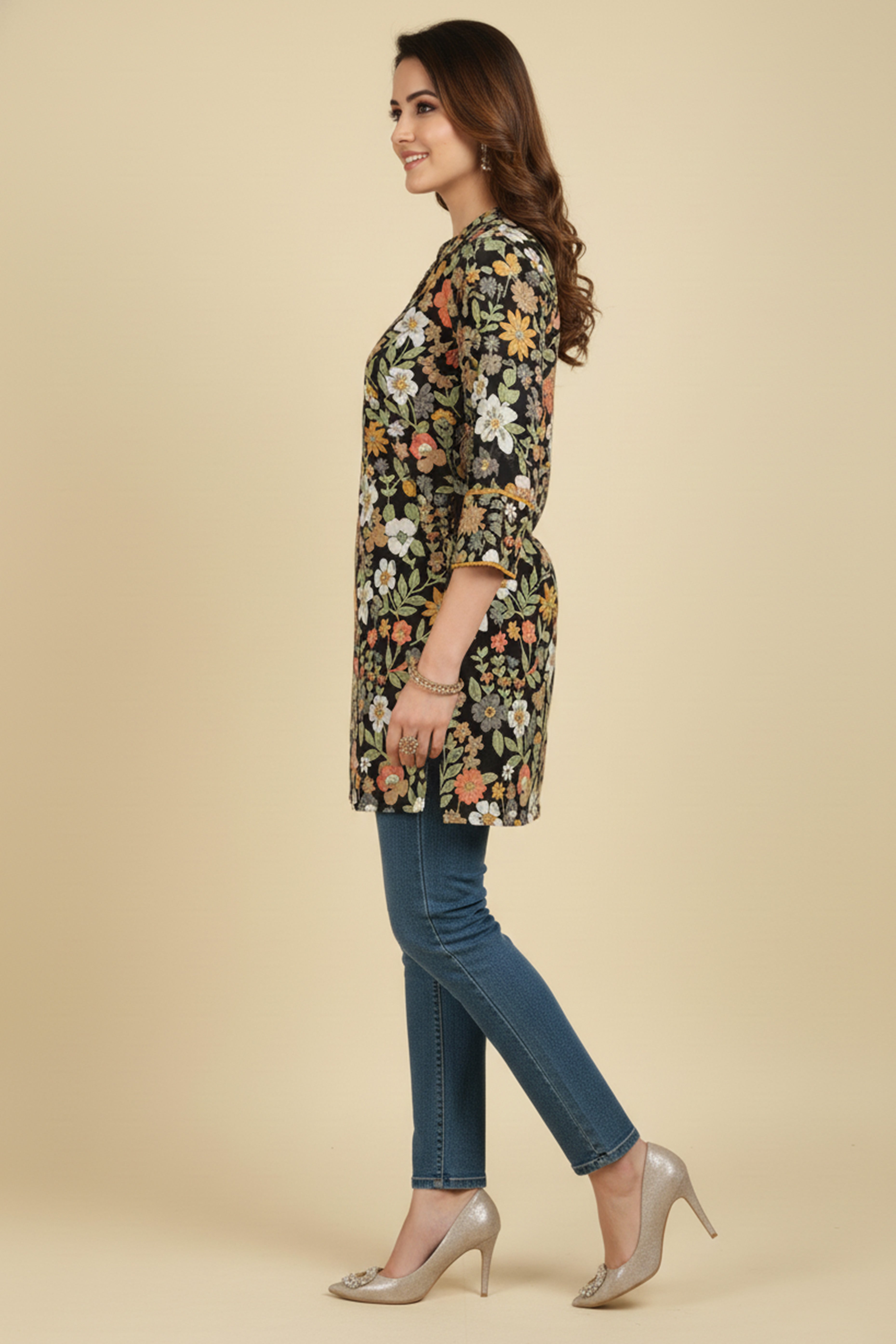 Black Floral Printed Rayon Kurti Offering a Blend of Comfort and Ethnic Style