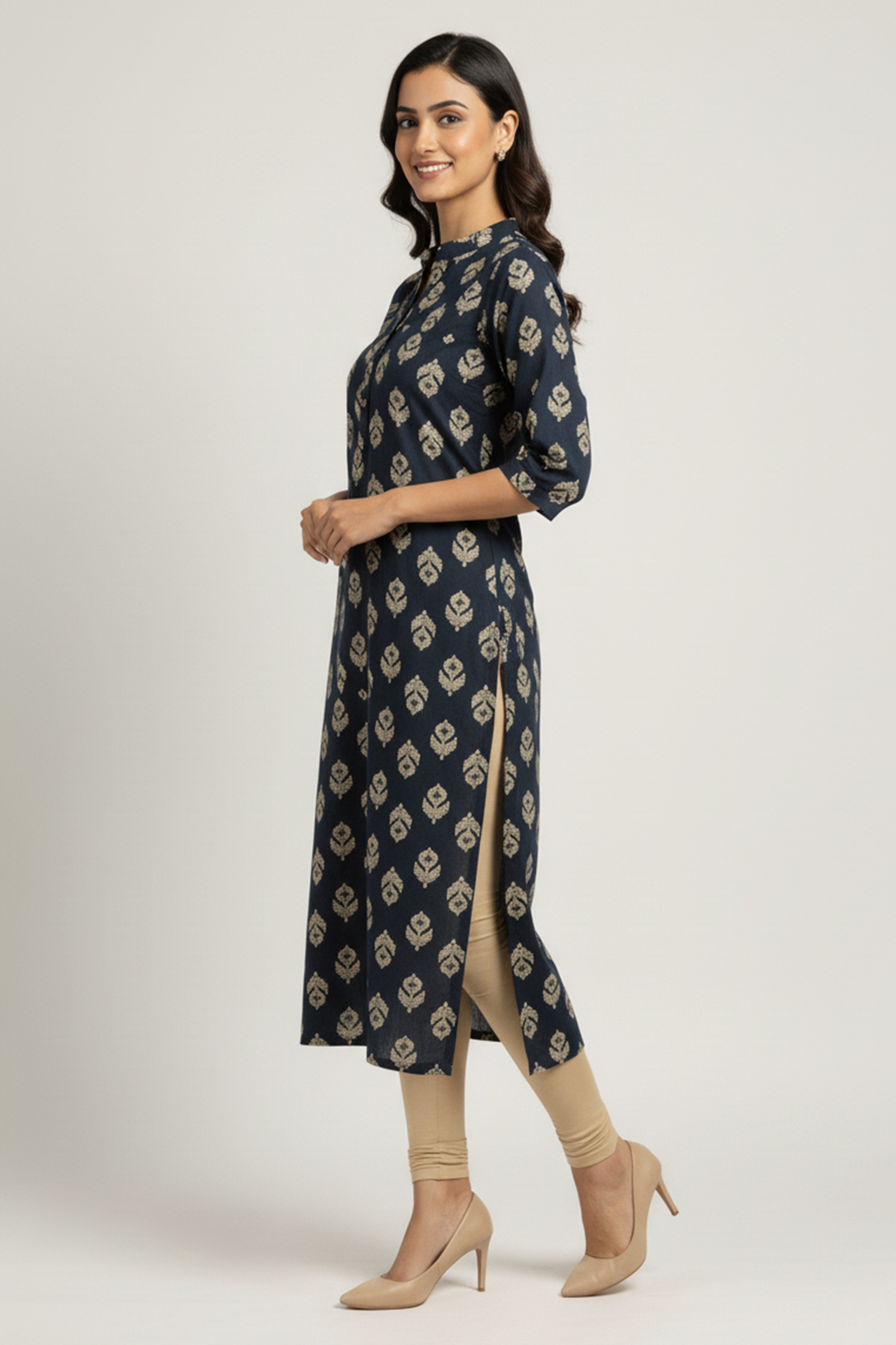 Blue Floral Printed Straight Kurti in Soft Rayon Fabric For Casual Look