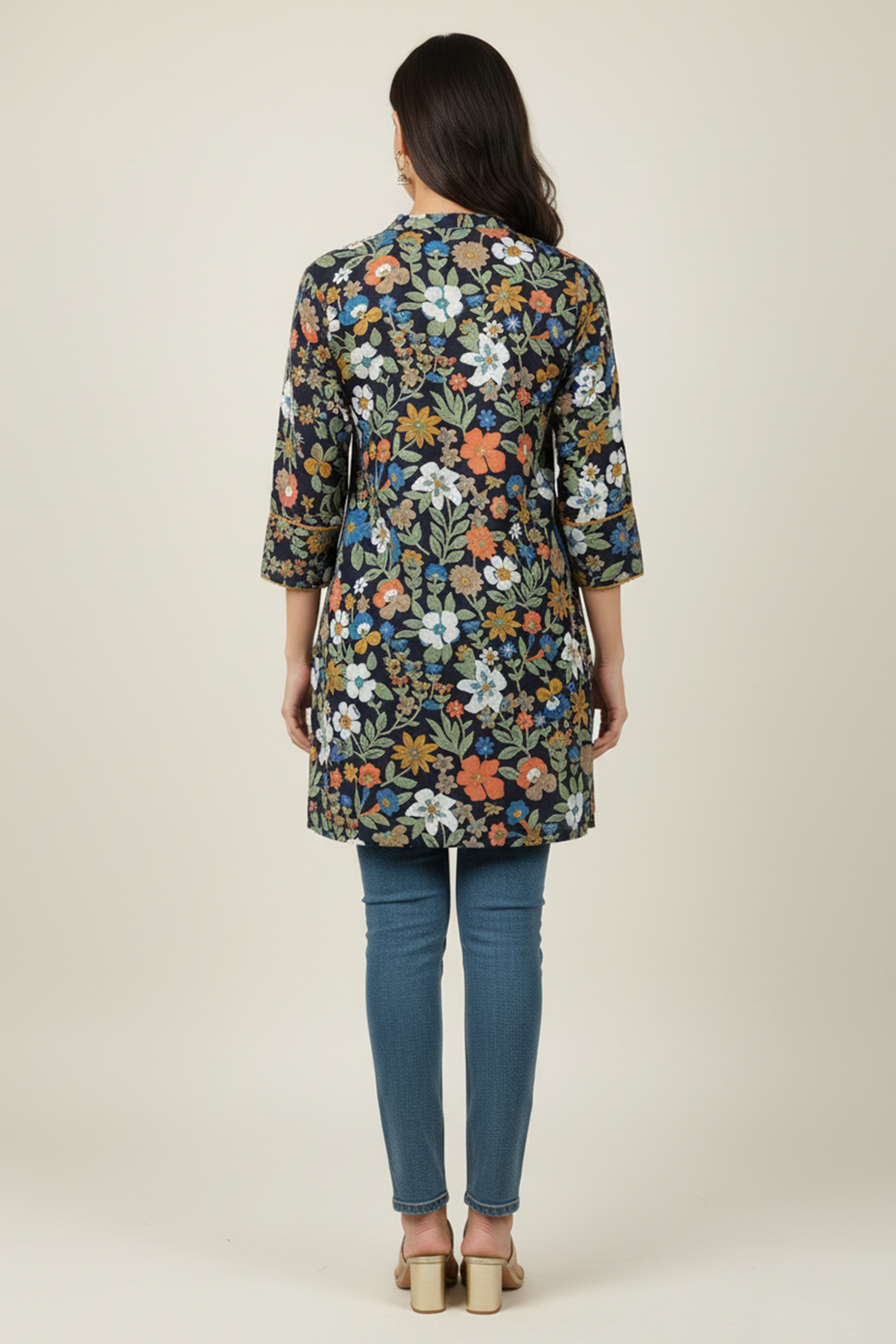 Blue Floral Printed Rayon Kurti Offering a Blend of Comfort and Ethnic Style